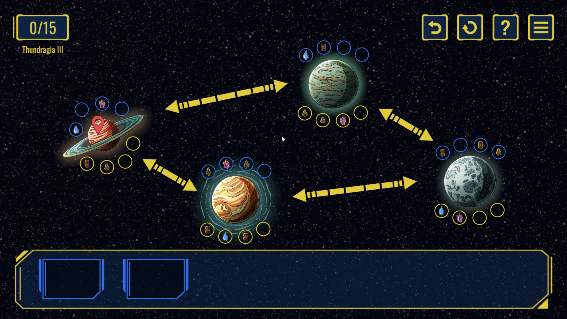 在星圖上規劃航線的介面,顯示著不同的星球與節點連接