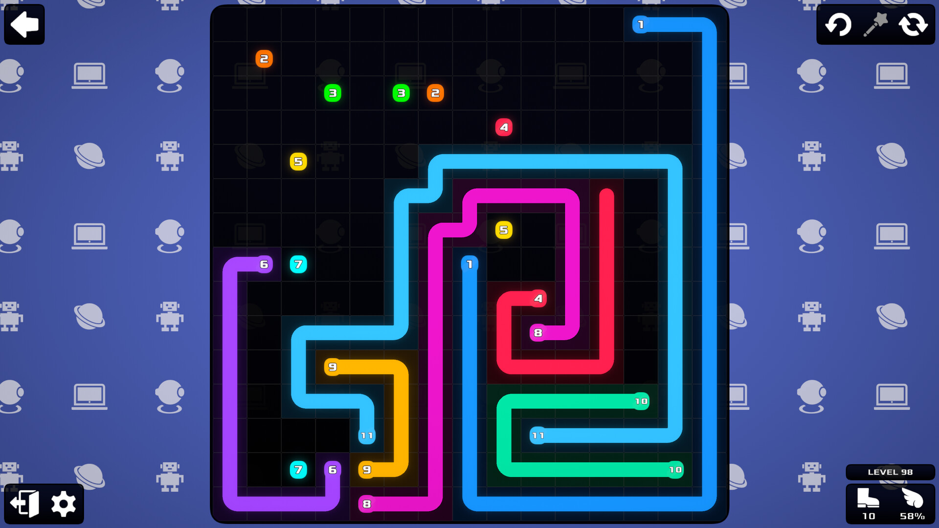 展示不同配色主題的關卡選擇介面。