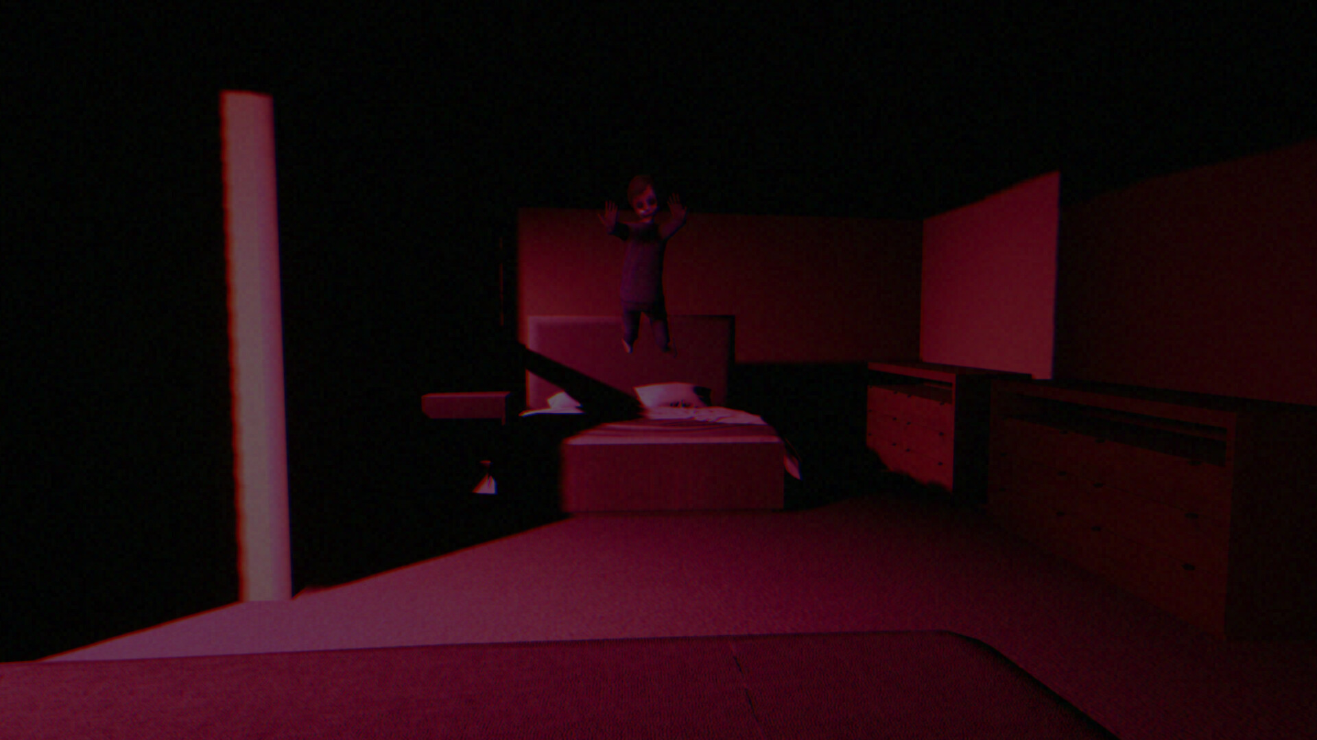 遊戲場景截圖：昏暗的室內環境與光影效果