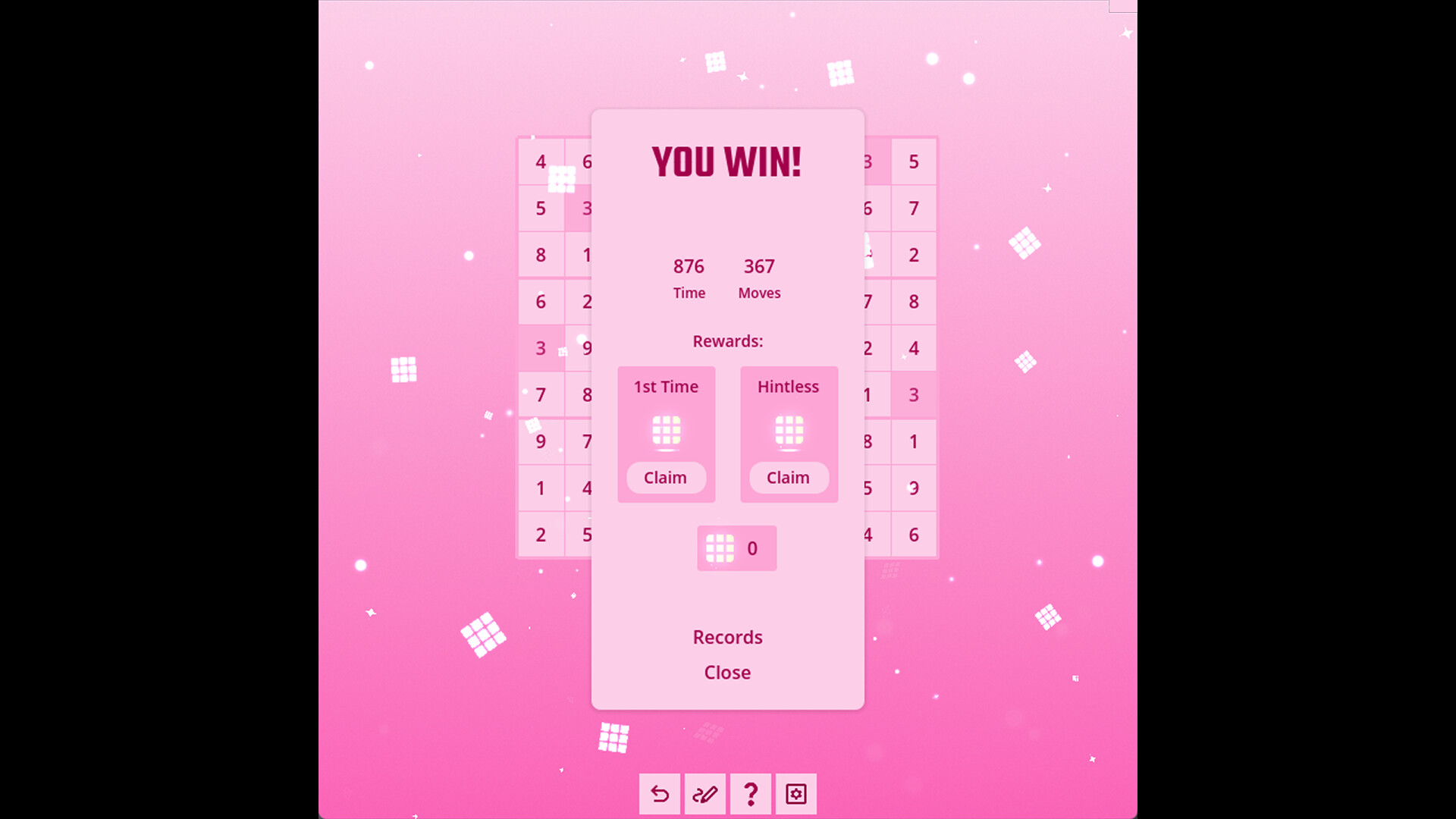 遊戲完成畫面，簡約的結算介面