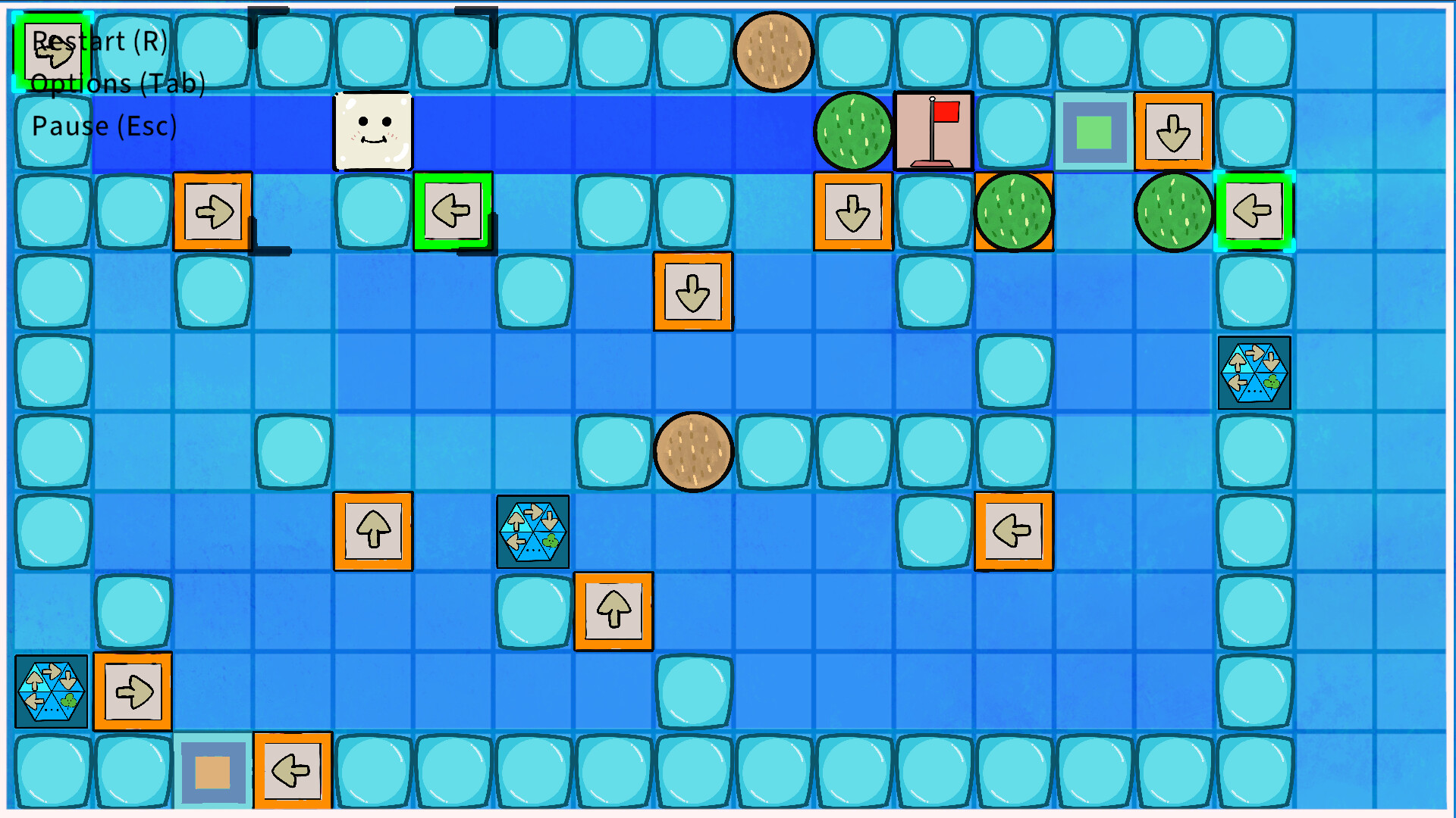 展示遊戲中的特殊互動元素，畫面中有明顯的提示符號與路徑規劃