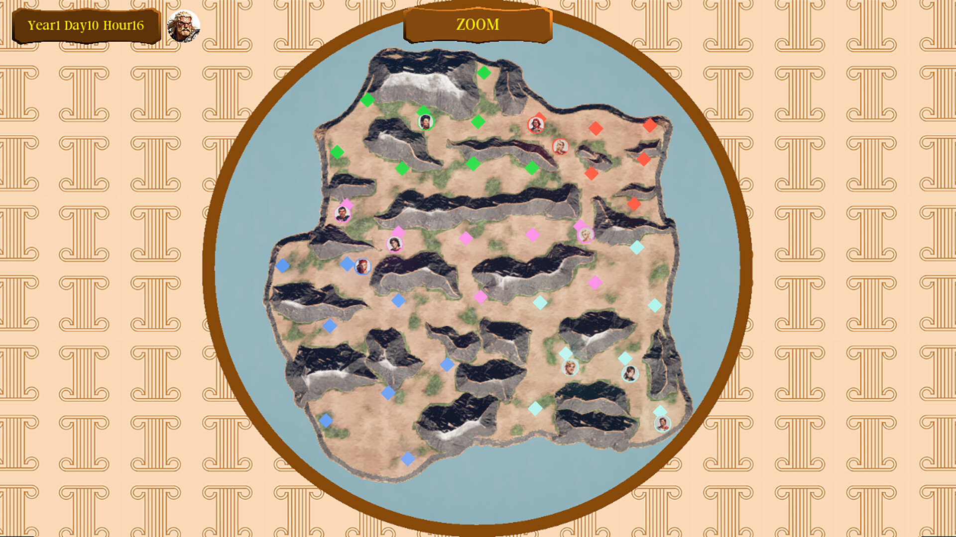 城市管理介面，玩家可以在此查看各項數值並下達指令。