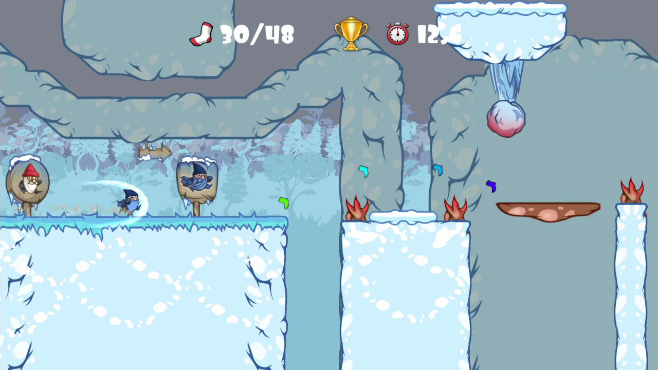 遊戲截圖顯示地精主角在充滿陷阱的城堡關卡中跳躍，畫面色彩鮮豔