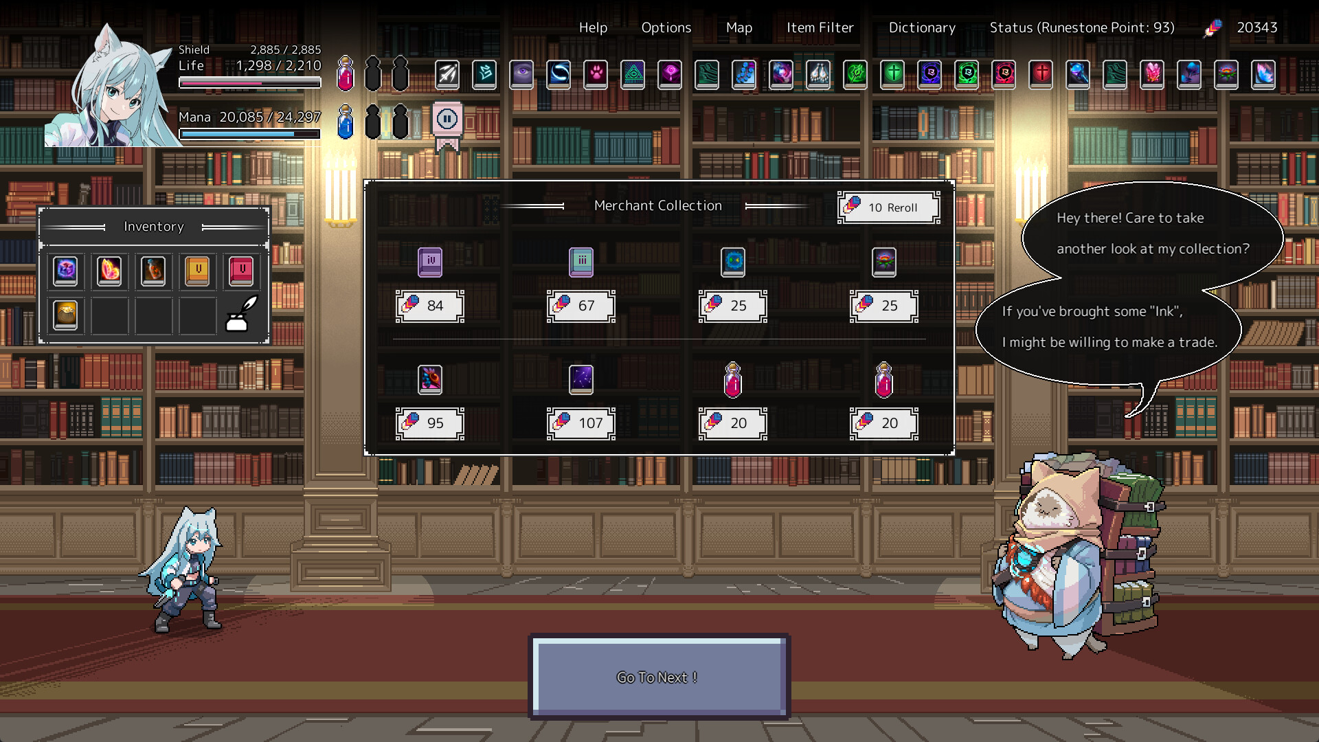 充滿像素細節的商店或特殊房間介面，玩家可在此進行交易或強化