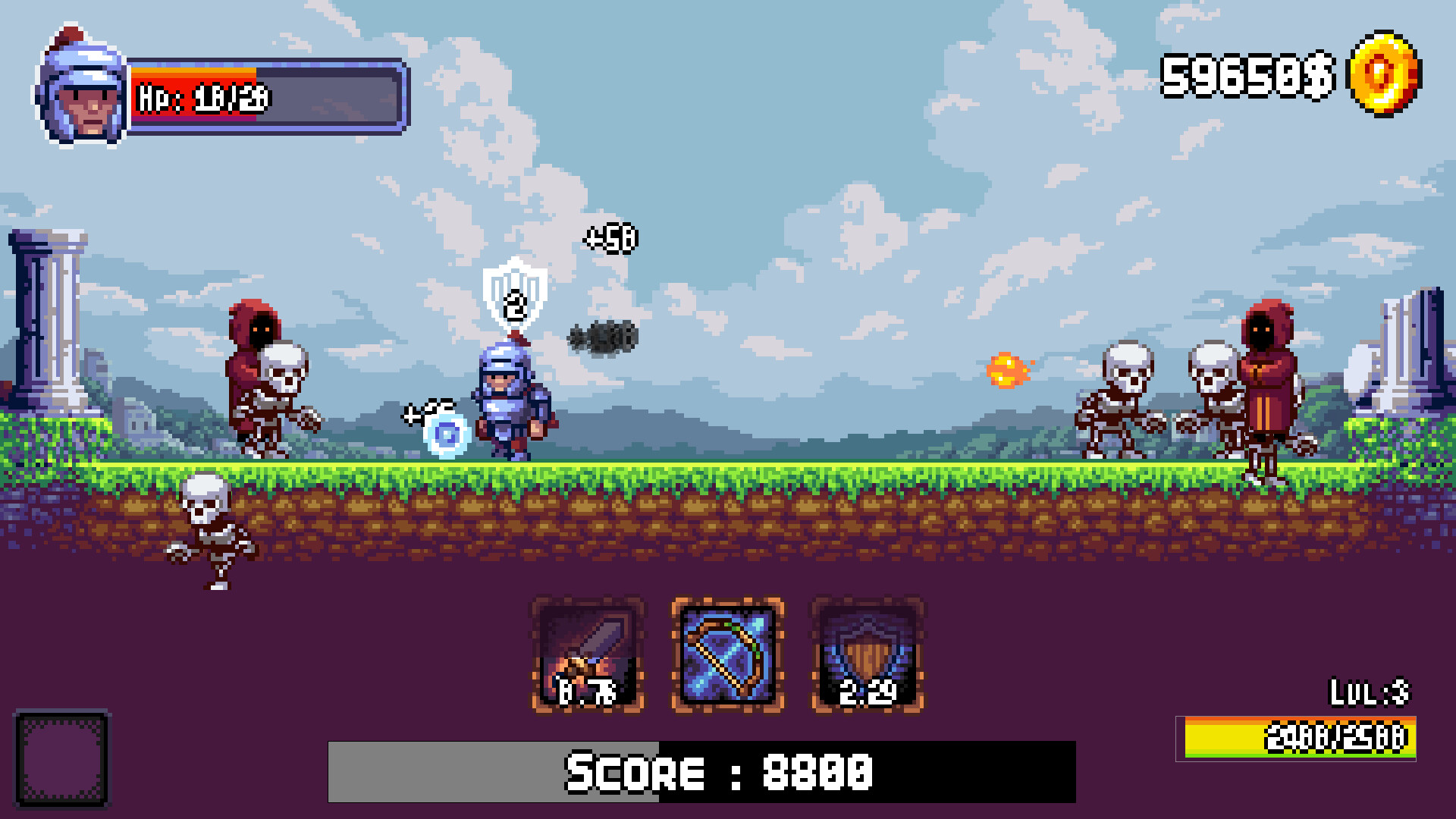 遊戲戰鬥畫面截圖，展示密集的敵人與傷害數字