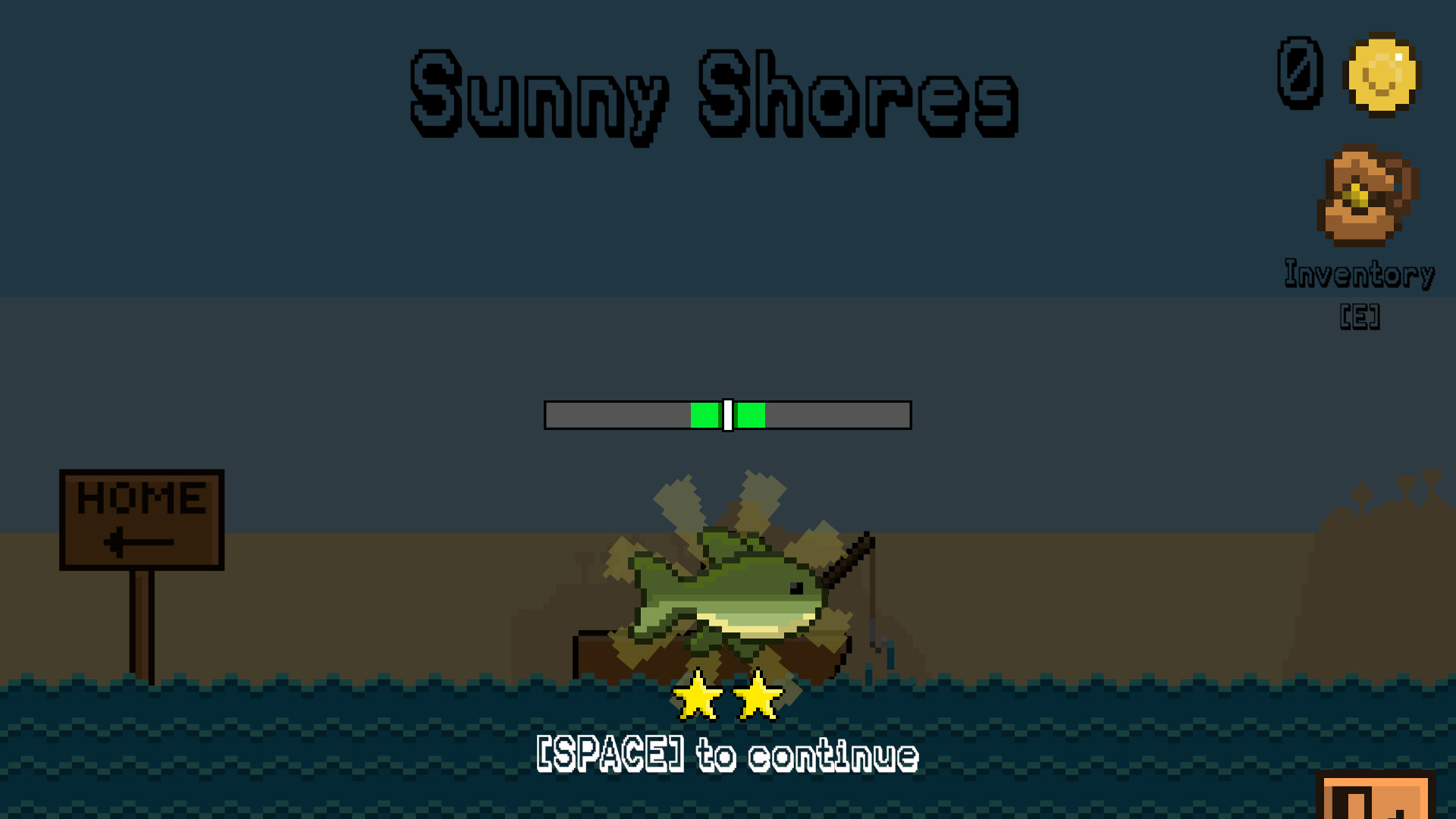 一名漁夫在寧靜的湖邊釣魚，周圍環繞著茂密的森林與山脈。