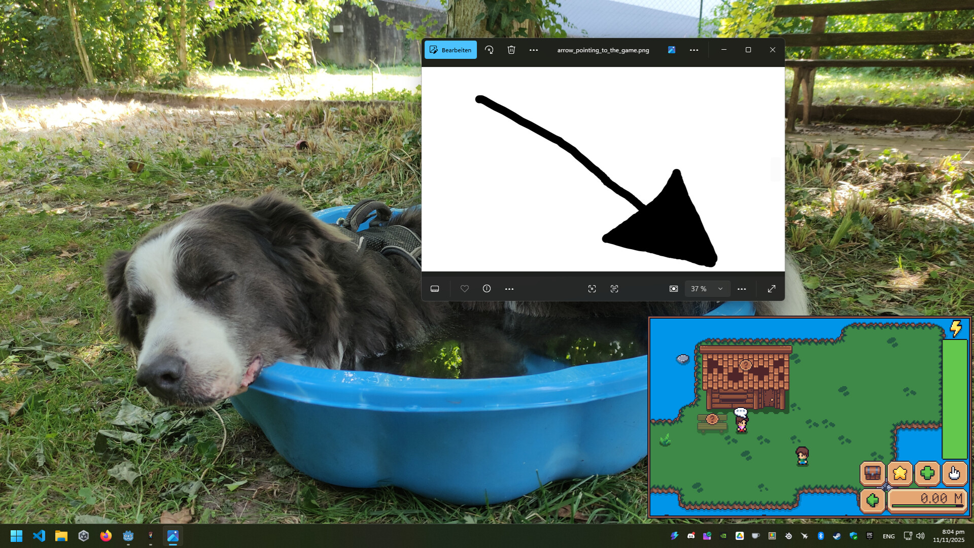 色彩明亮的戶外場景，角色正在綠意盎然的背景中奔跑