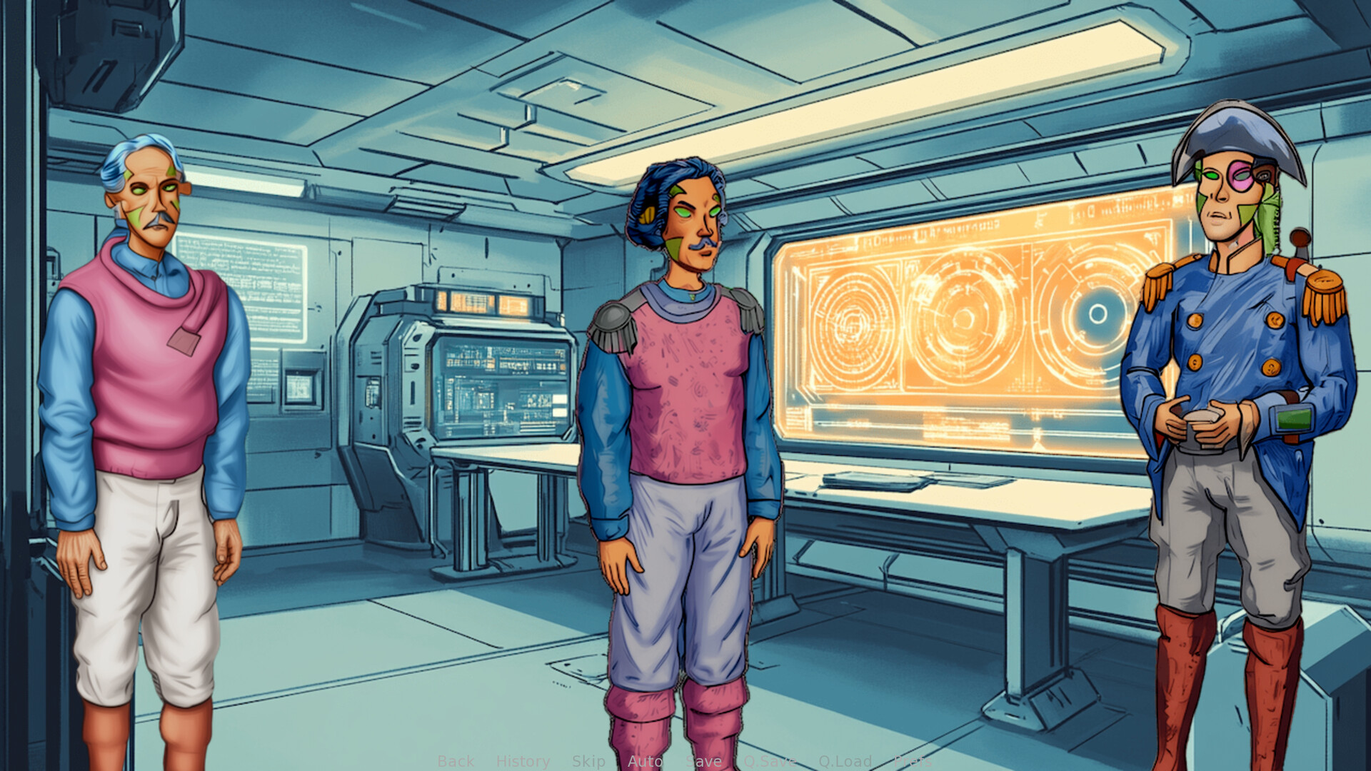 遊戲中的太空站場景，展現了其獨特的復古卡通藝術風格。