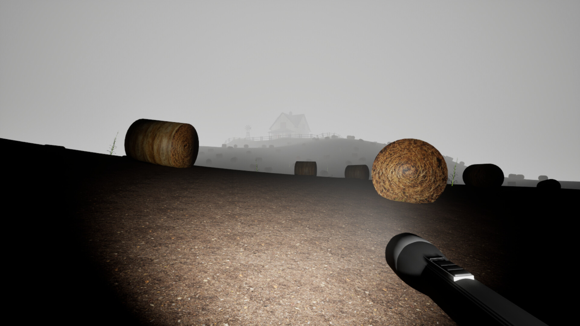 遊戲場景截圖，顯示了夜晚農田中一個孤零零的建築