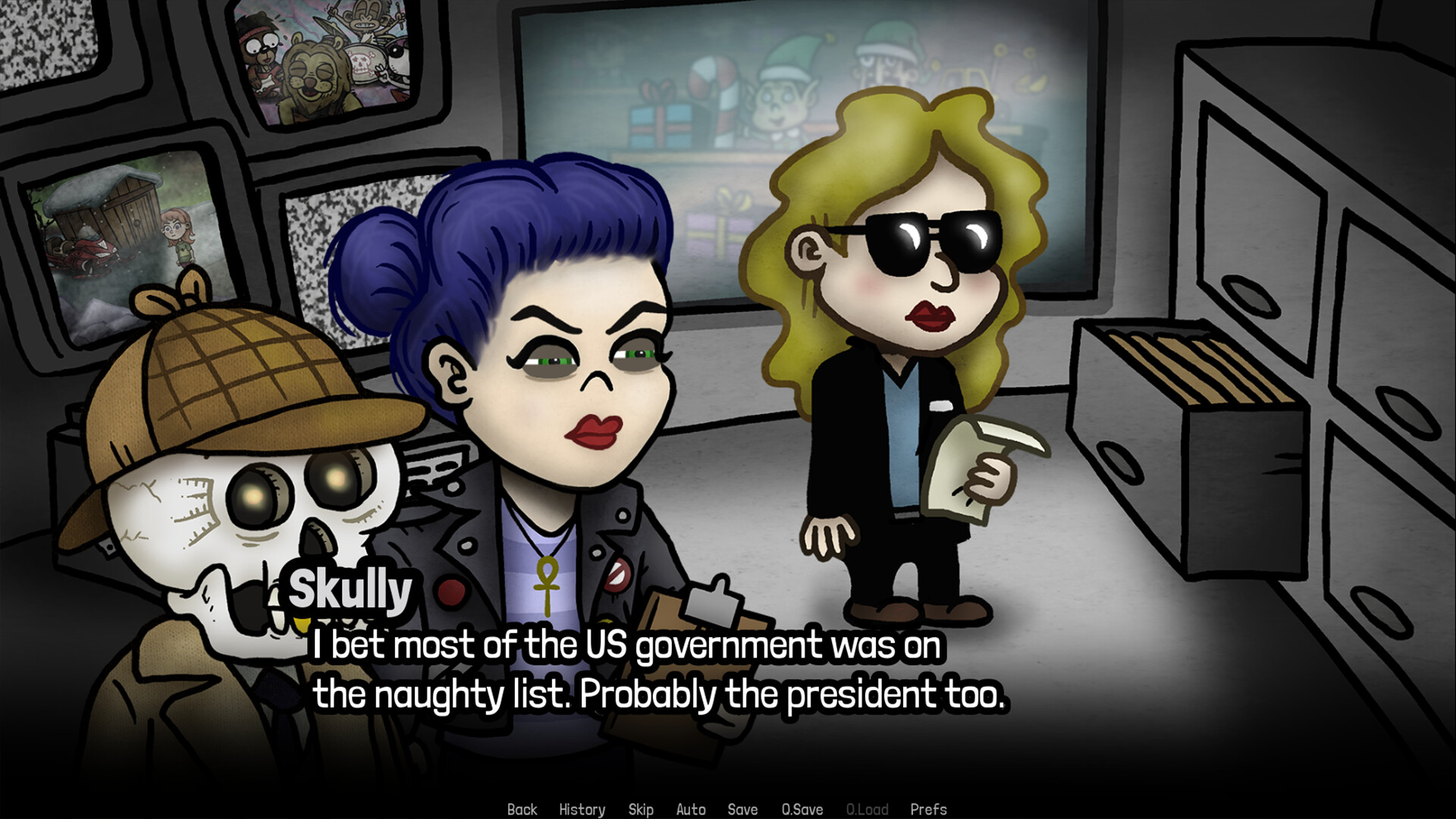 主角們與CIA探員討論聖誕老人的淘氣名單