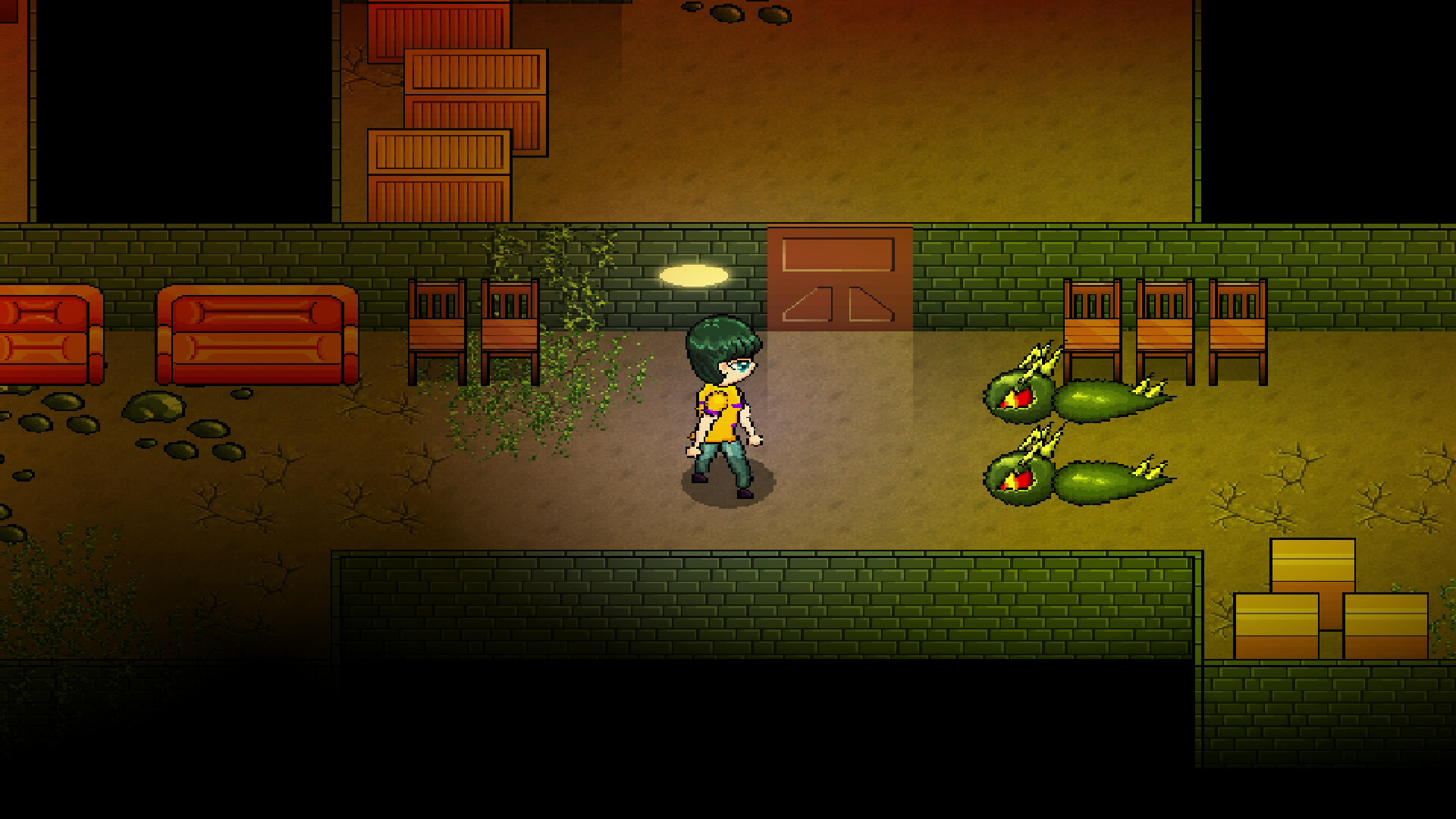 遊戲截圖:主角在充滿迷霧與樹木的戶外區域探索,氣氛詭譎