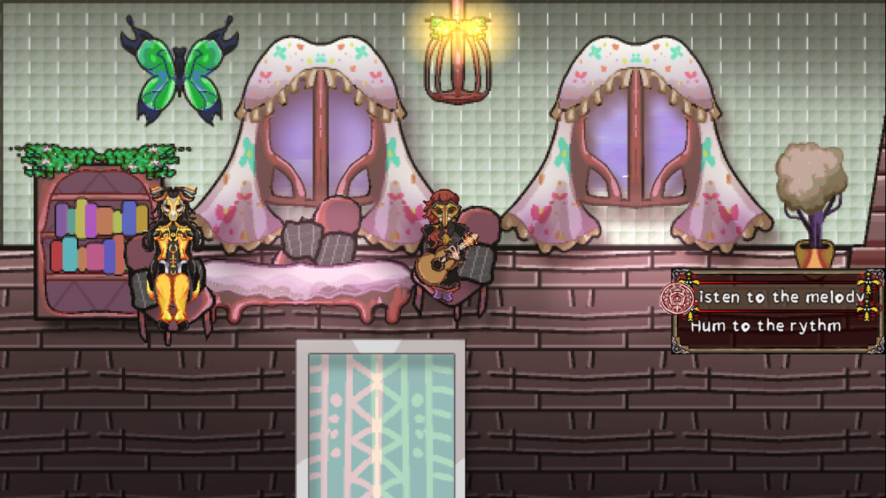 一個充滿細節的室內場景,展示了遊戲精緻的像素藝術。