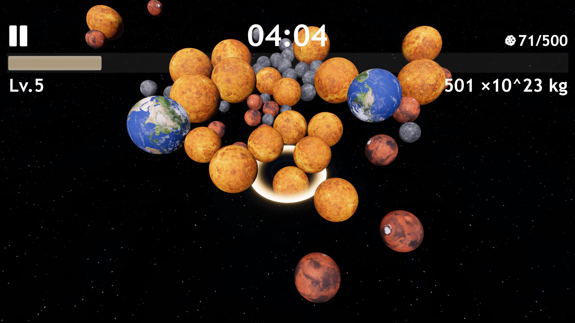 遊戲實機畫面：黑洞正在吞噬周圍的行星