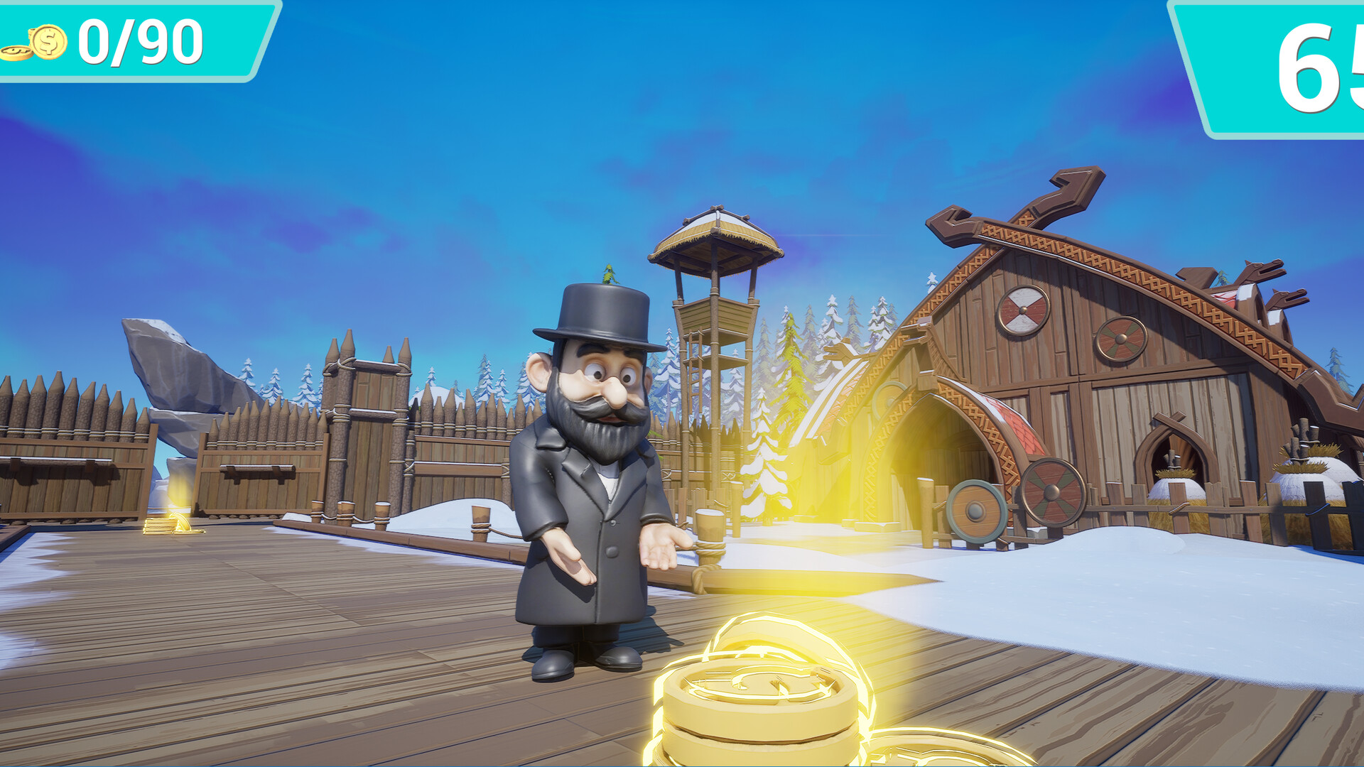 遊戲中的快節奏關卡,玩家需要在充滿機關的場景中快速移動並收集金幣。