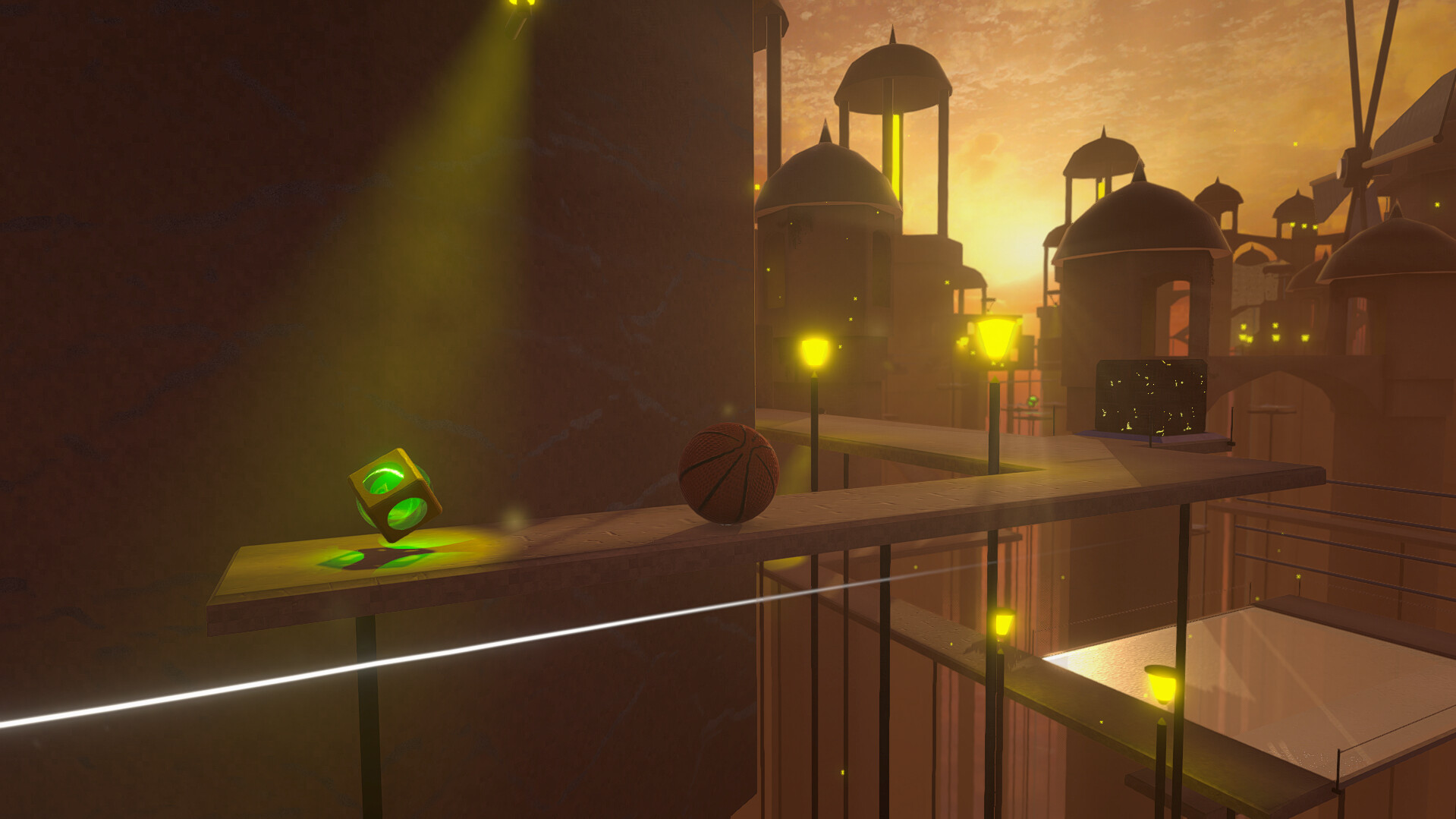 遊戲中的抽象藝術風格場景,幾何圖形與鮮豔色彩的結合。