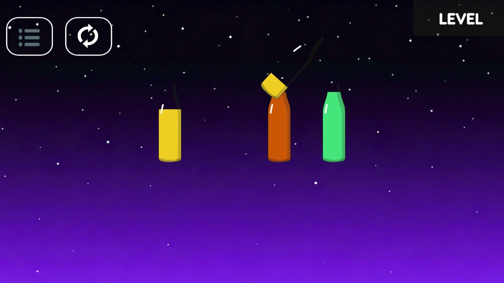 高難度關卡展示了更多的瓶子與更複雜的顏色組合