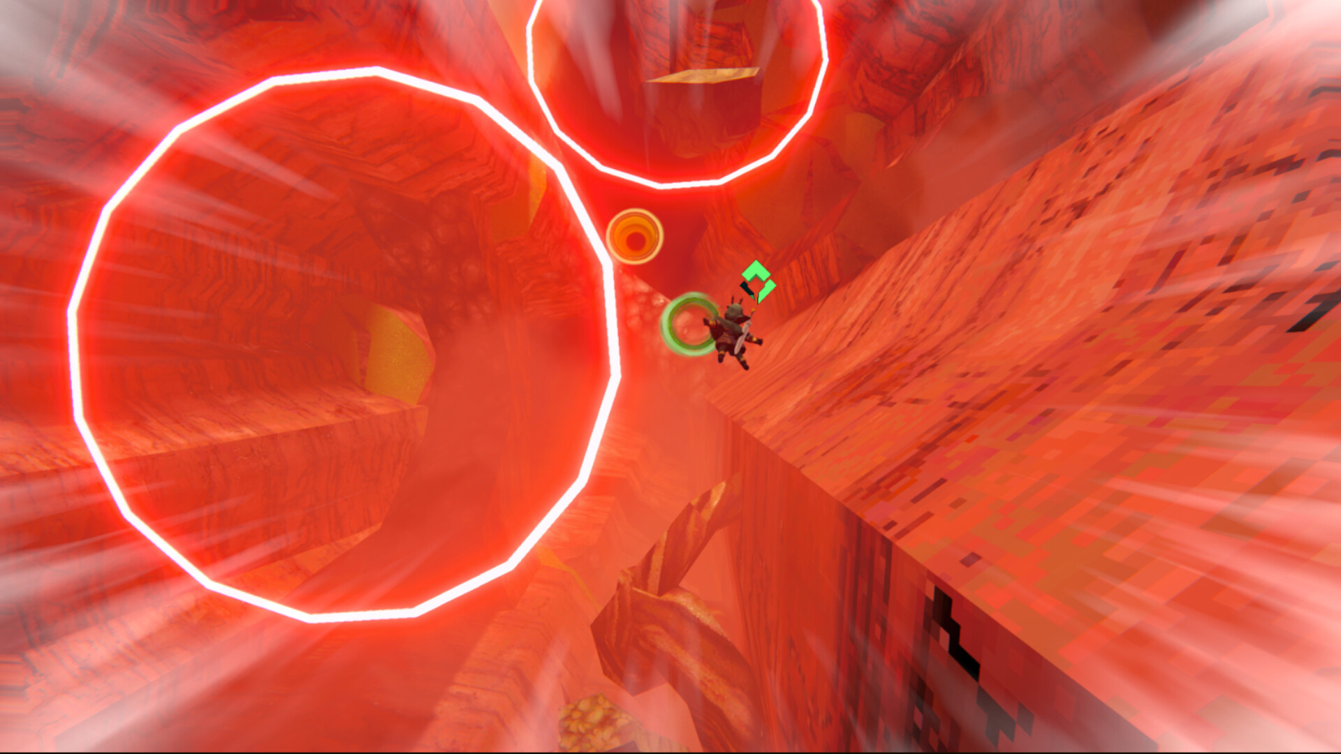 遊戲中的戰鬥場景，主角正準備衝擊前方的發光敵人以獲取加速