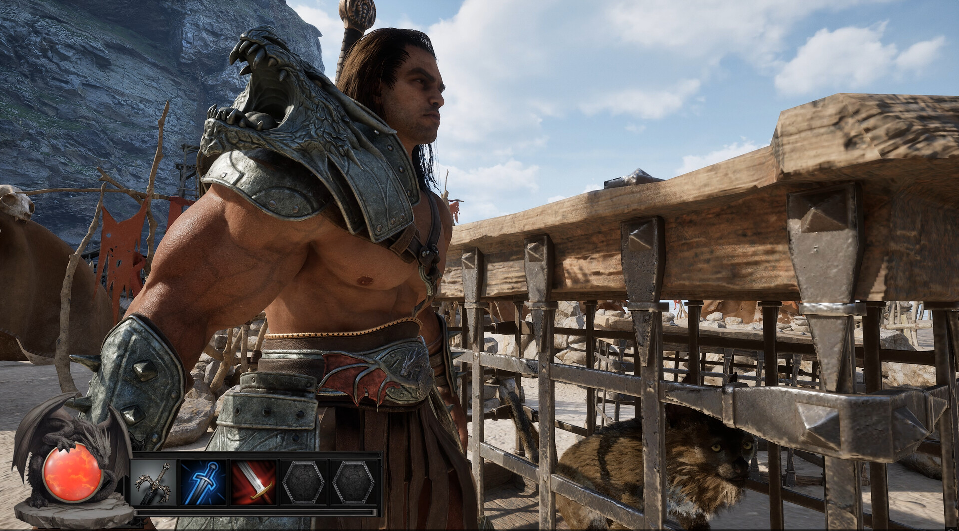 主角面對巨大的怪物,戰鬥場面張力十足,顯示了遊戲中強大的敵人設計。