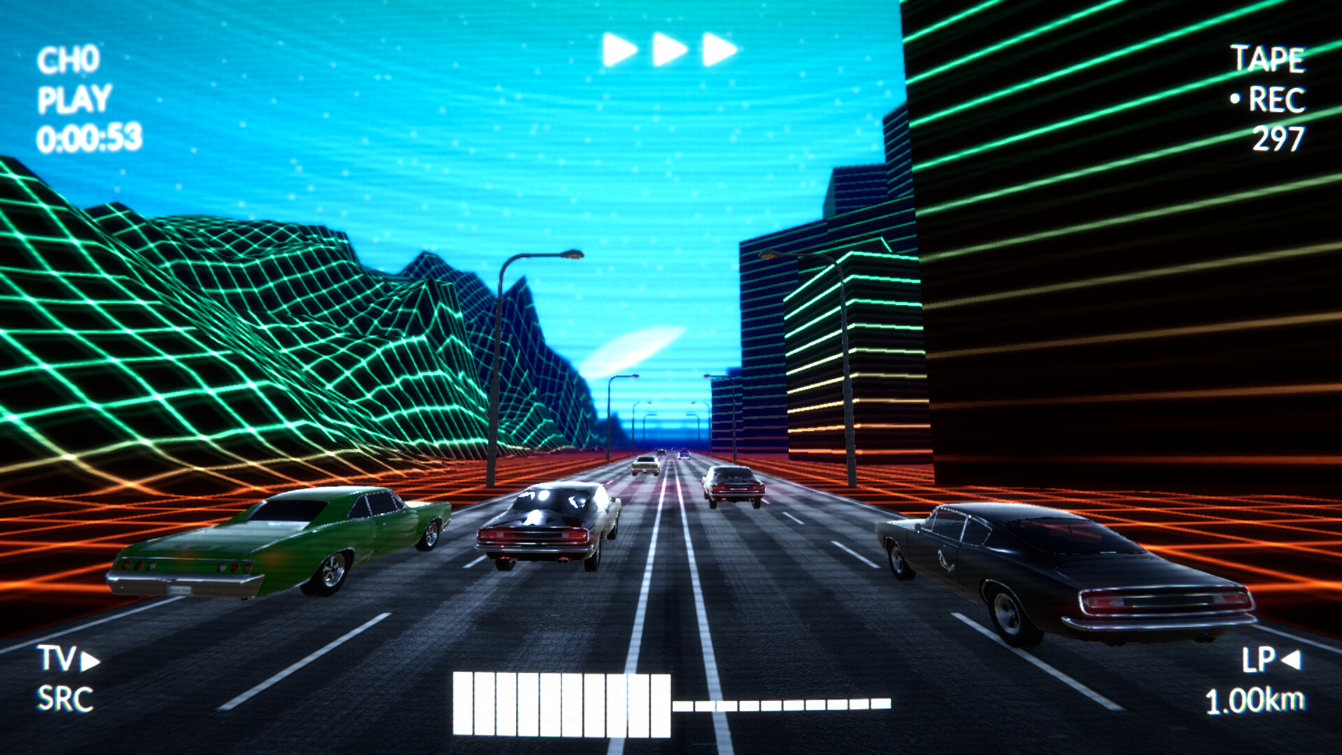 在夜間的霓虹城市中高速穿梭