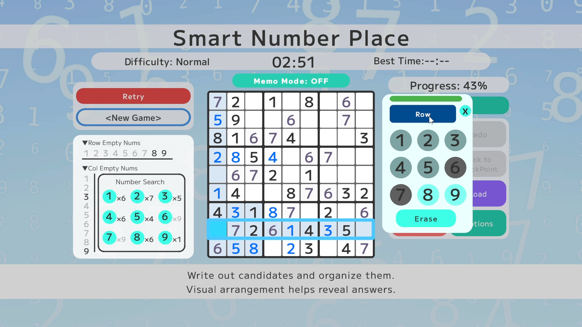 展示遊戲中的筆記功能與候選數字標記