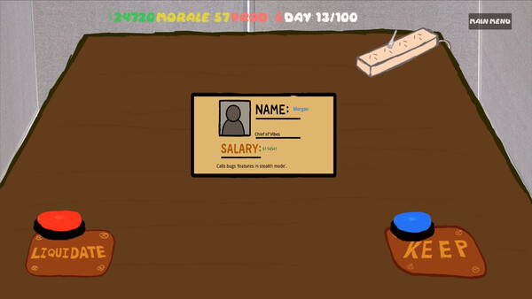 遊戲中的決策卡牌介面，玩家需要運用策略來解決公司面臨的各種危機。