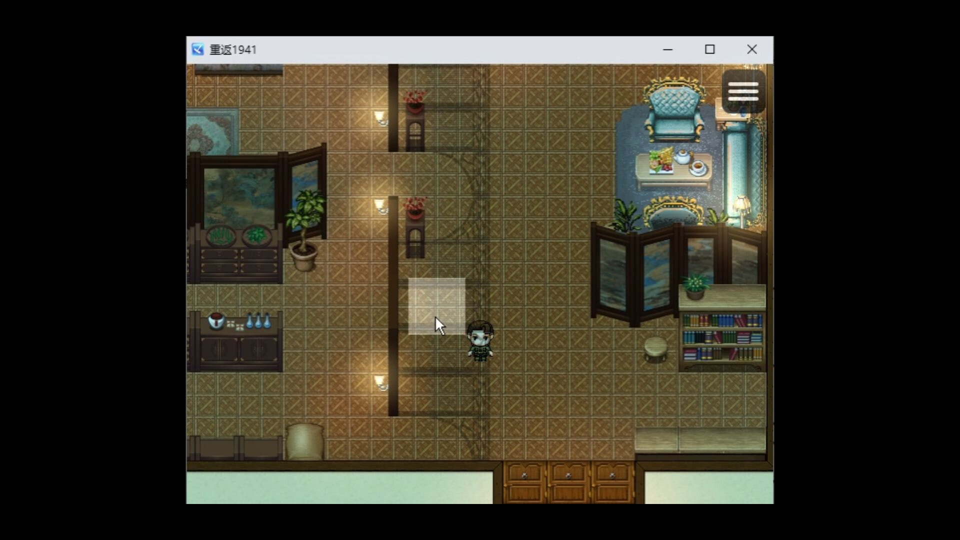 遊戲中，角色走在一個昏暗的走廊上，氣氛緊張。