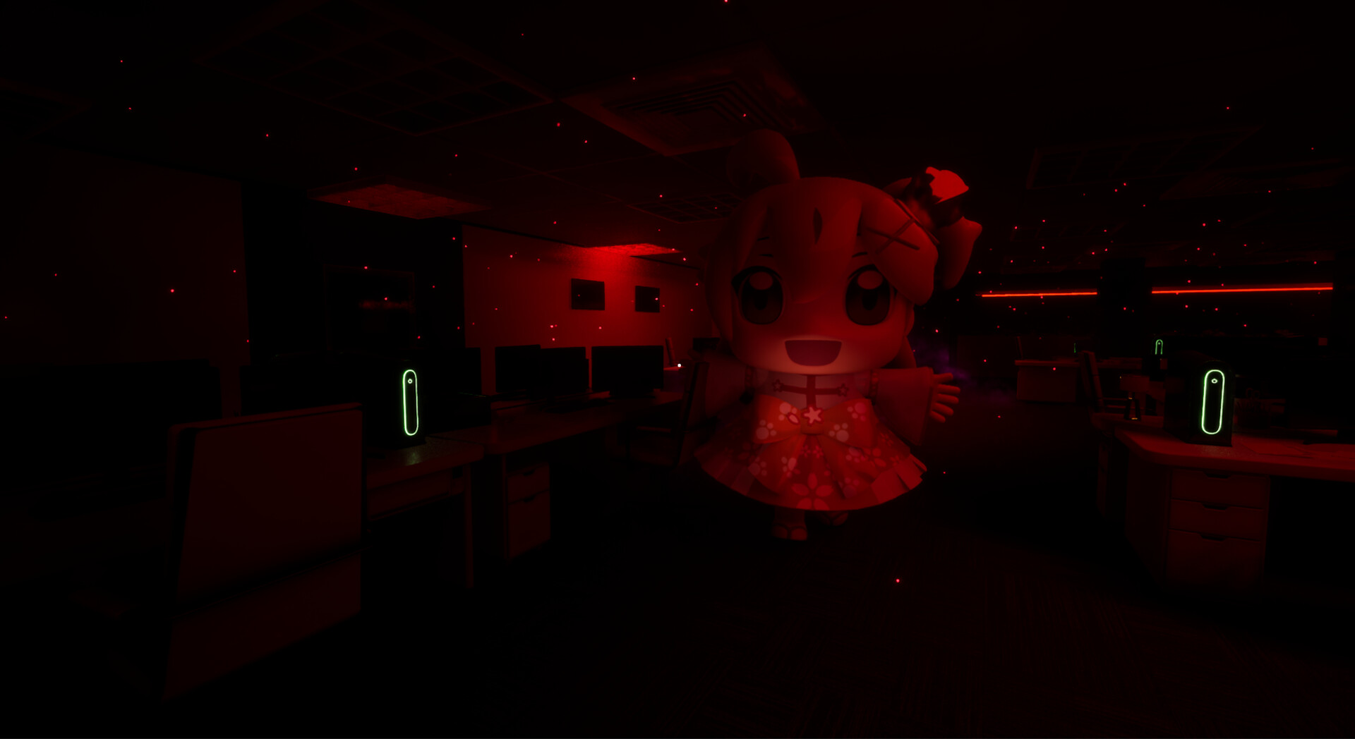 櫻巫女在一個充滿未來感的場景中探索