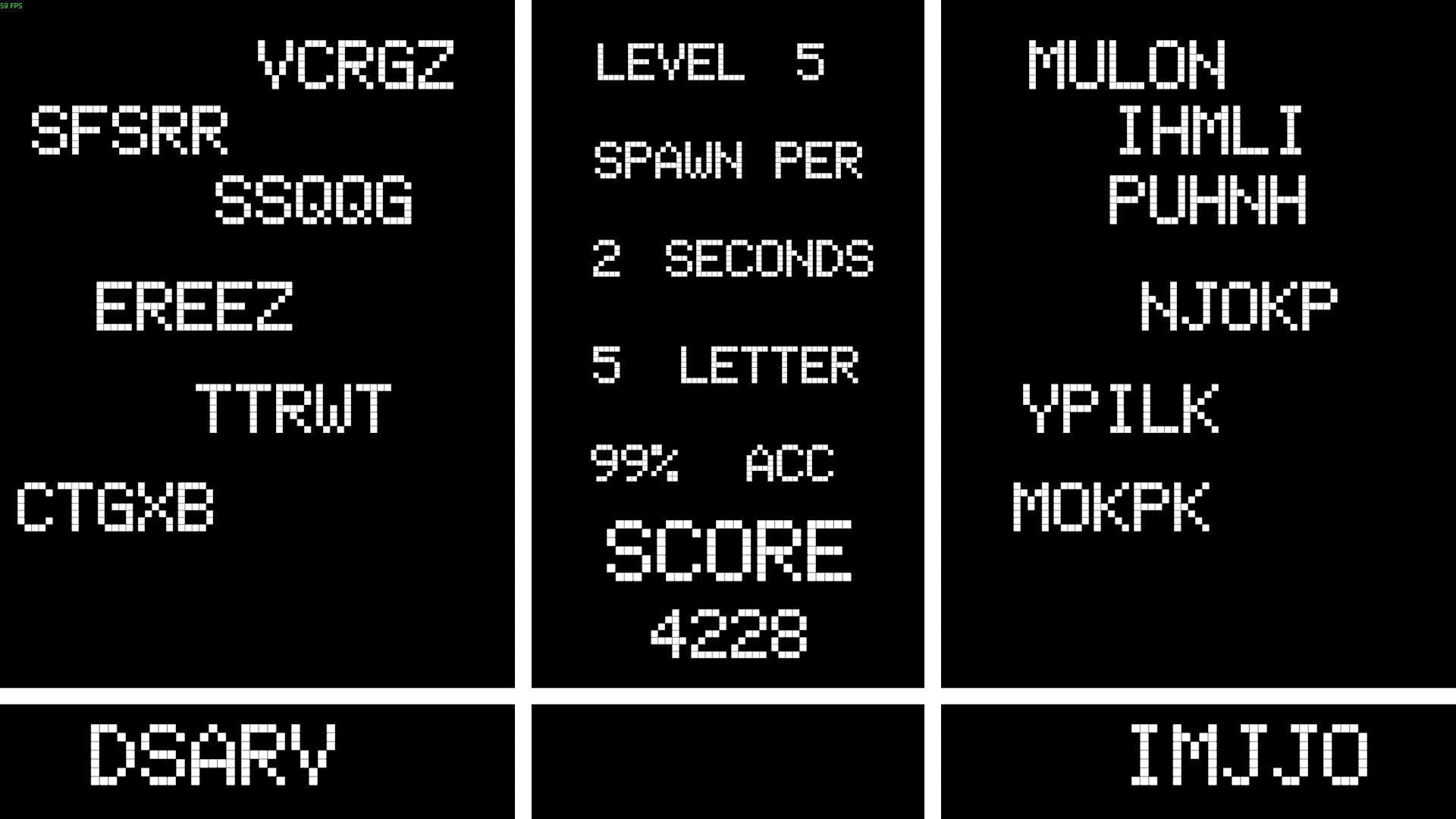貪吃蛇模式截圖,顯示出連續不斷重生的字母鏈條