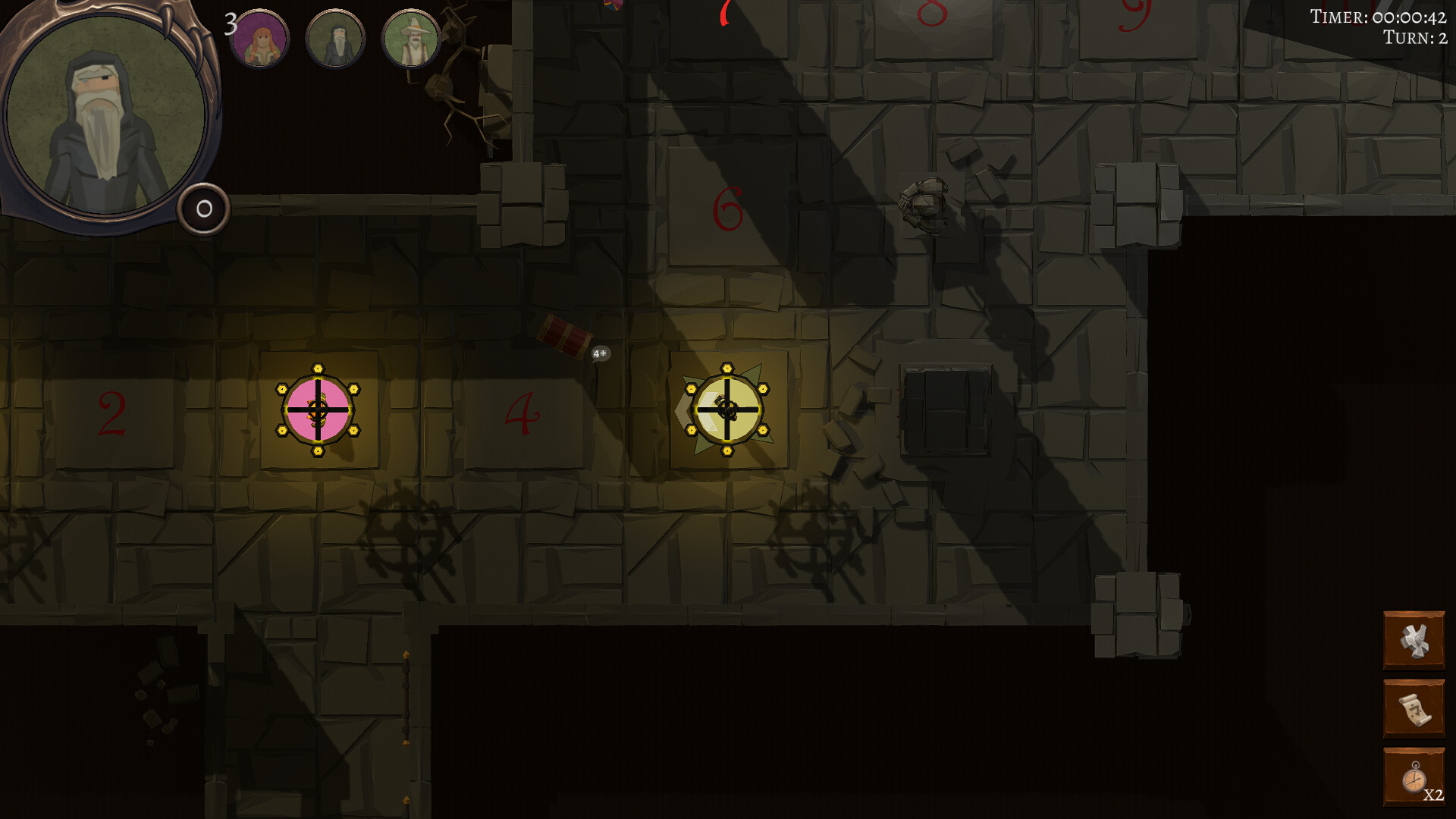 玩家在充滿陷阱的房間中進行回合制策略移動