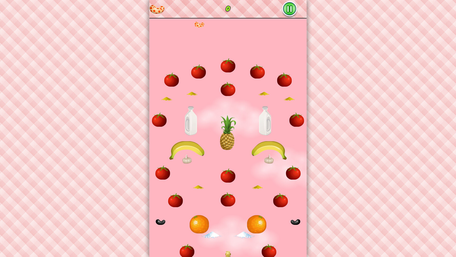 遊戲介面簡潔明瞭，能夠清楚看到目前獲得的分數與收集到的食材。