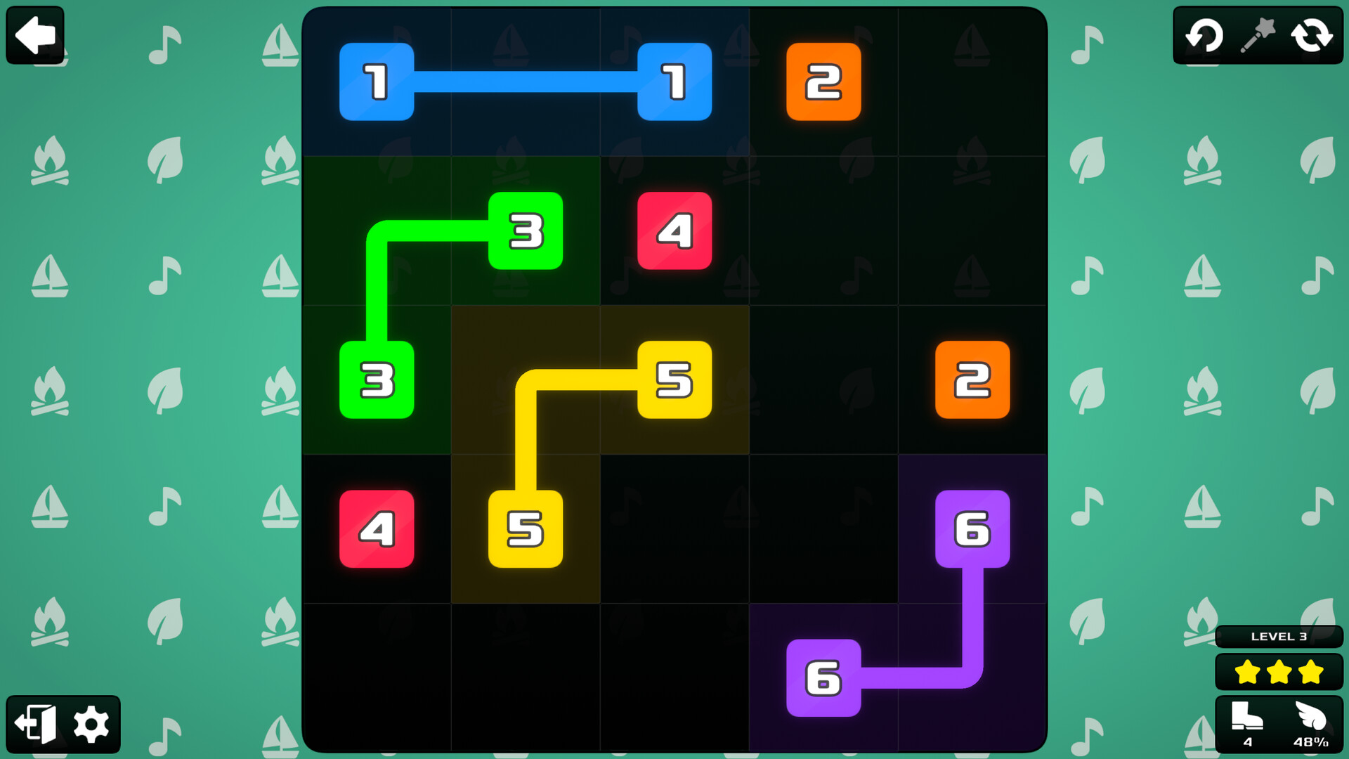 遊戲中一個謎題的特寫，突顯其簡潔的線條和色塊。