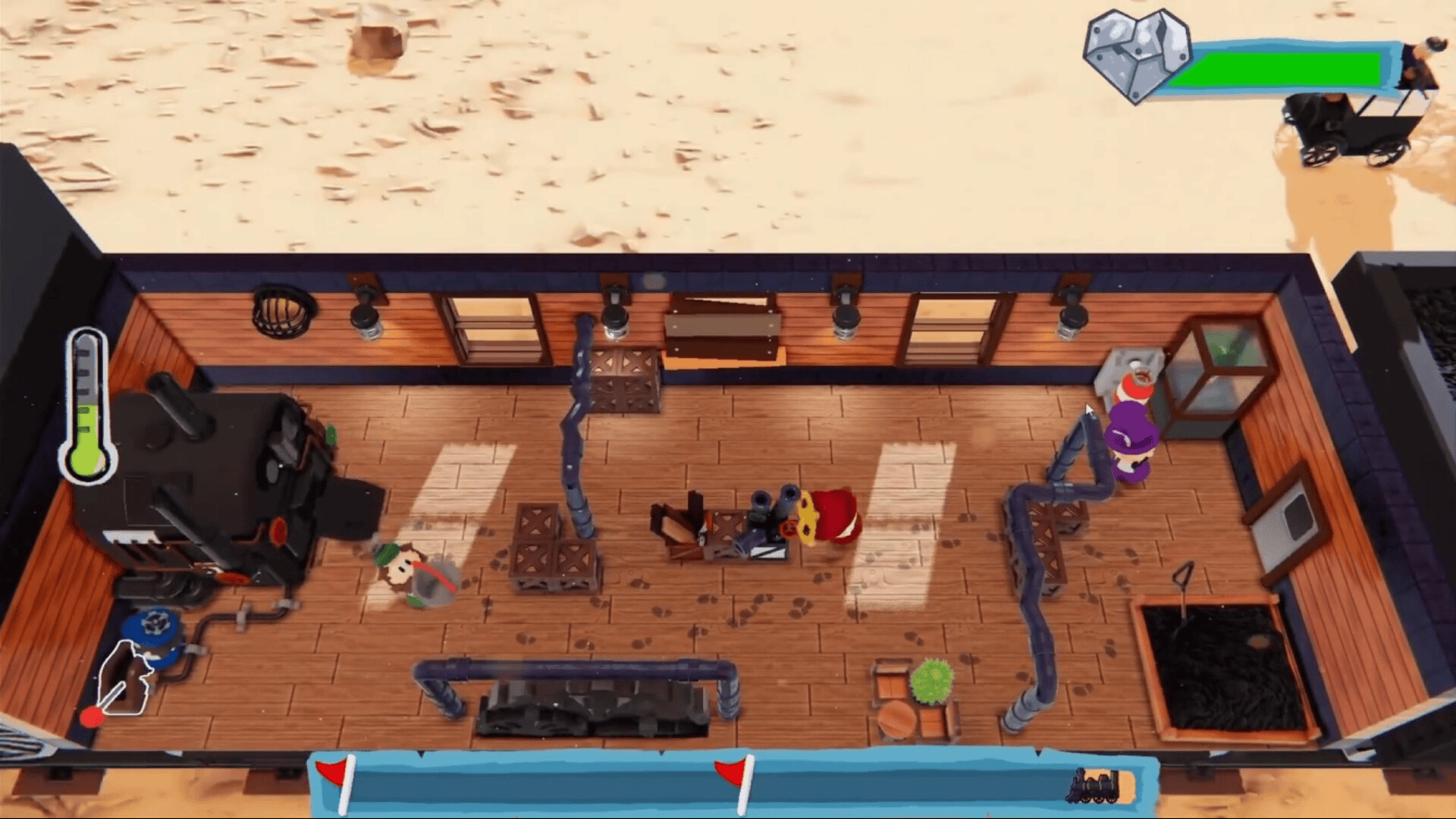 俯視圖展示了火車行進間的地形變化與戰略佈局。