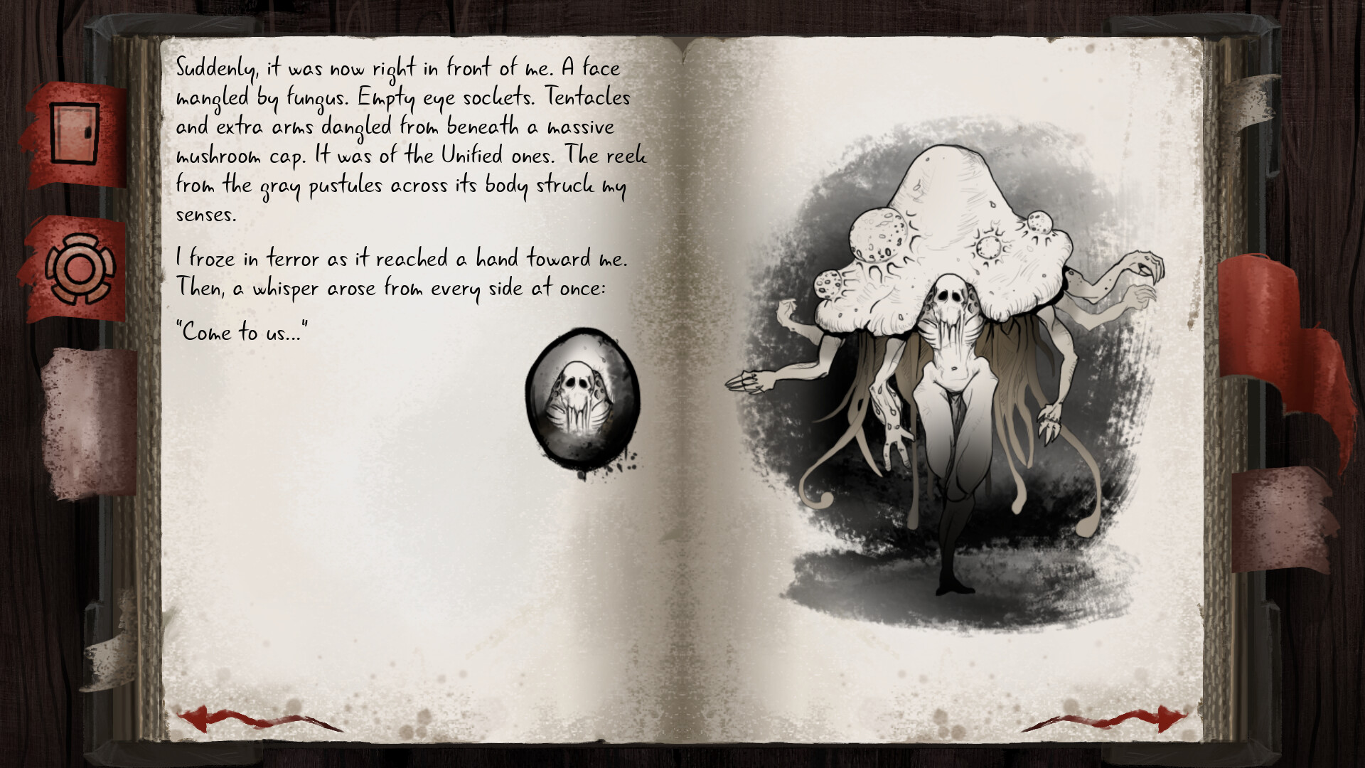 遊戲對話與抉擇介面，展現了文字冒險的核心玩法