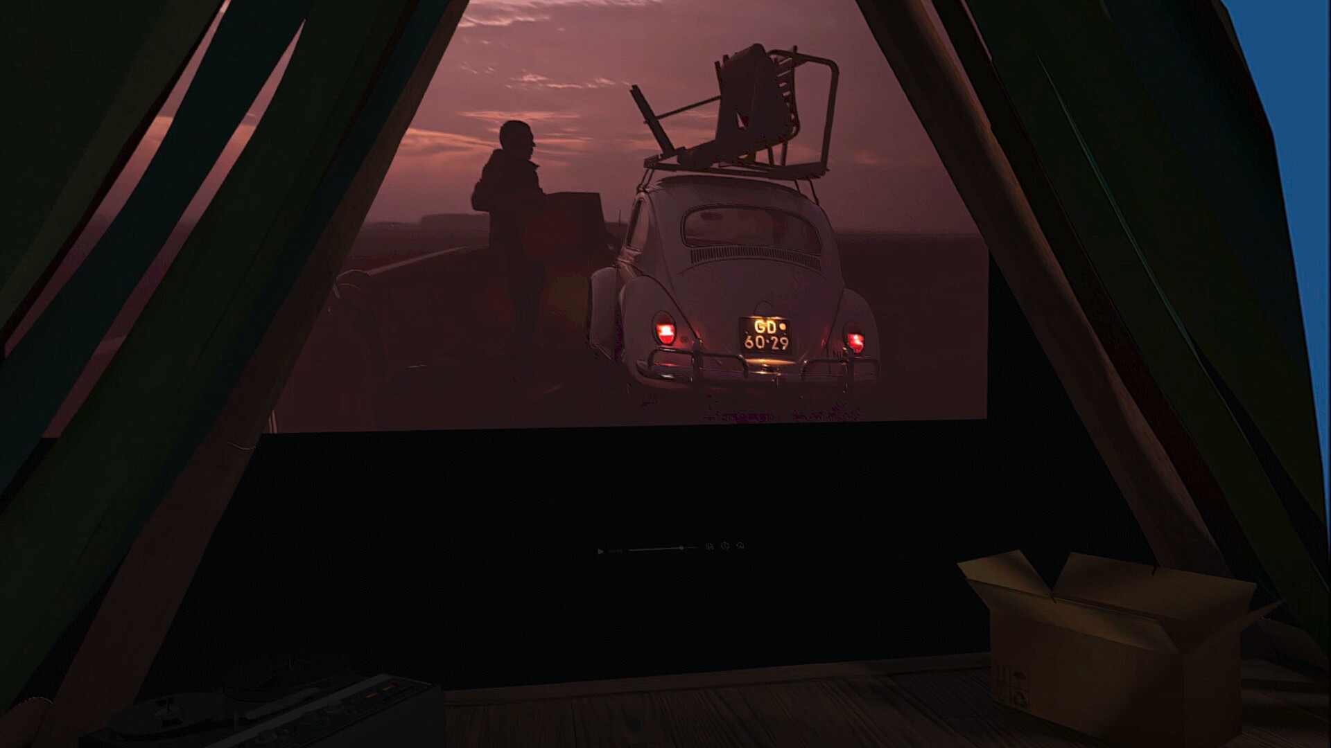 一個抽象的、由發光線條構成的空間，充滿了科技感與神秘感。