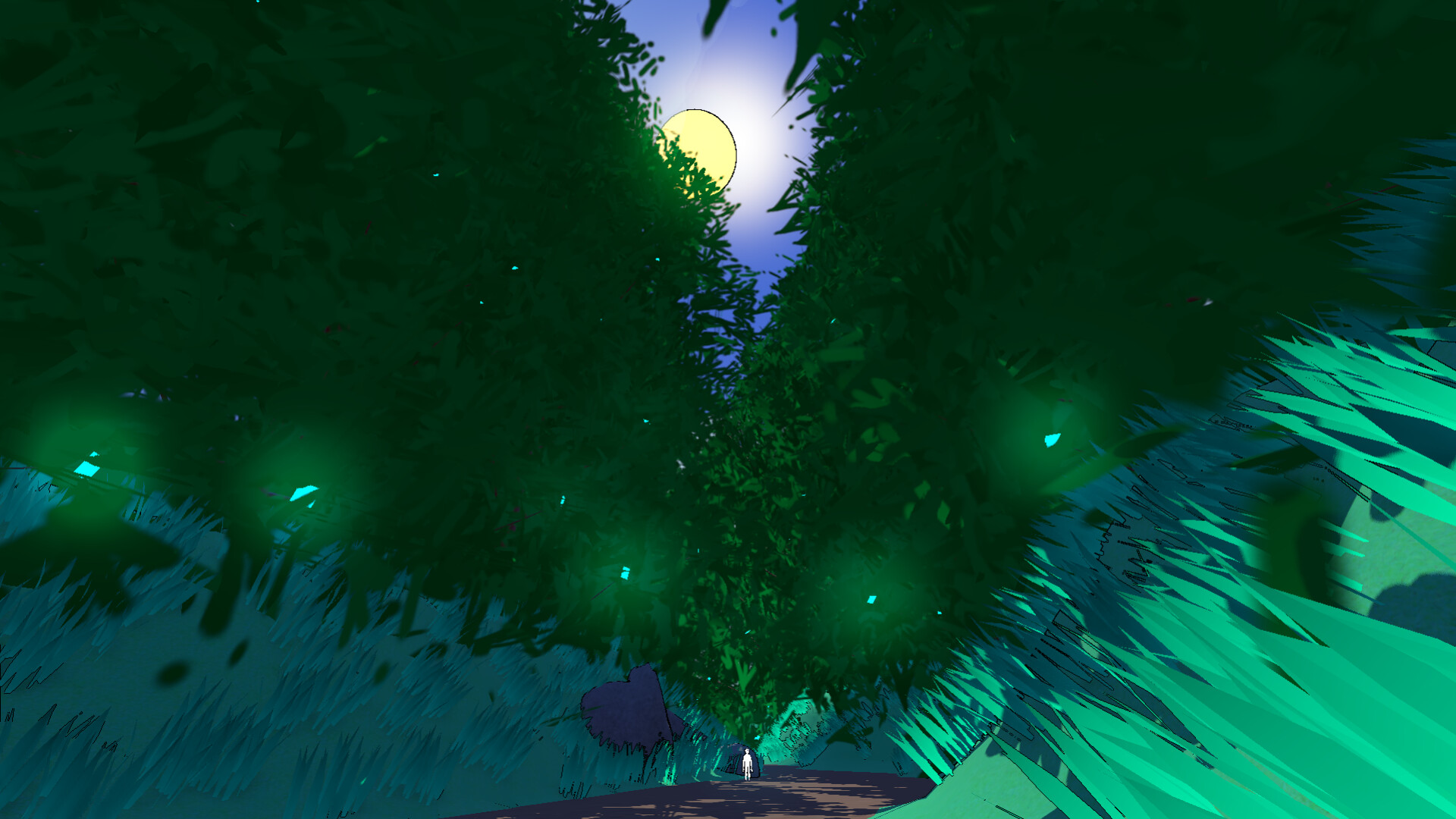 遊戲場景中展現出的路徑與遠景,象徵著主角的旅程。