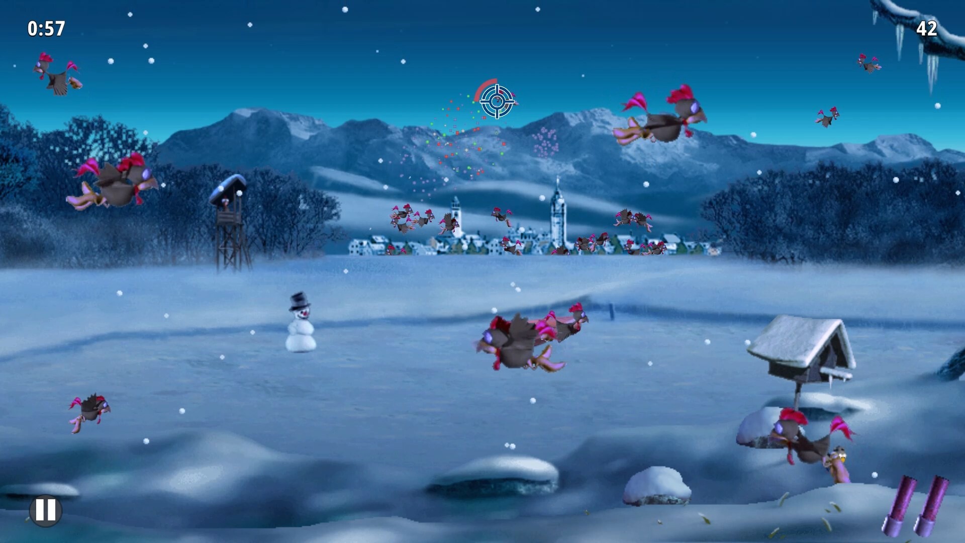 遊戲實機畫面展示：雪地射擊場景