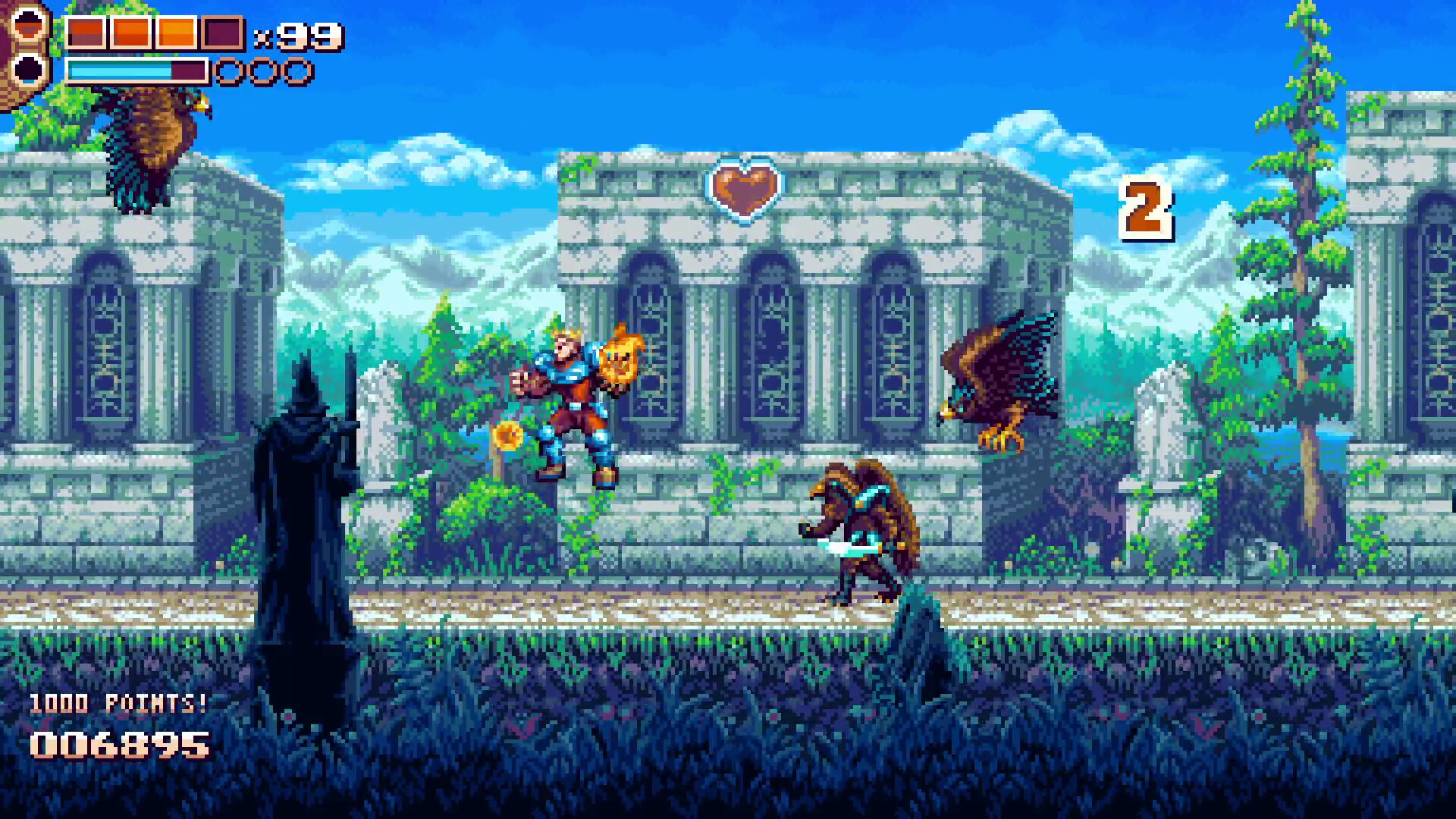 遊戲中的戰鬥畫面，英雄正在對抗成群的敵人。