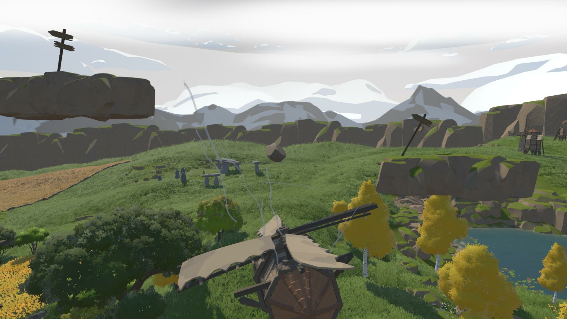 遊戲中充滿奇幻色彩的關卡，平台懸浮在空中。