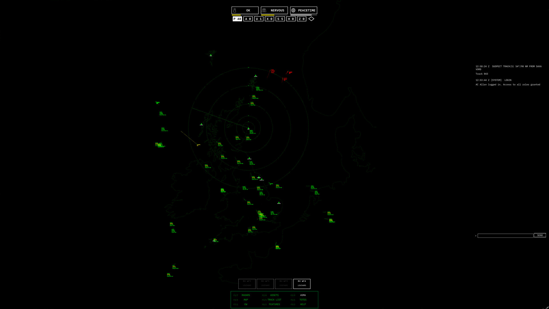 玩家正在下令派遣攔截機,前往查證一個未知雷達目標。