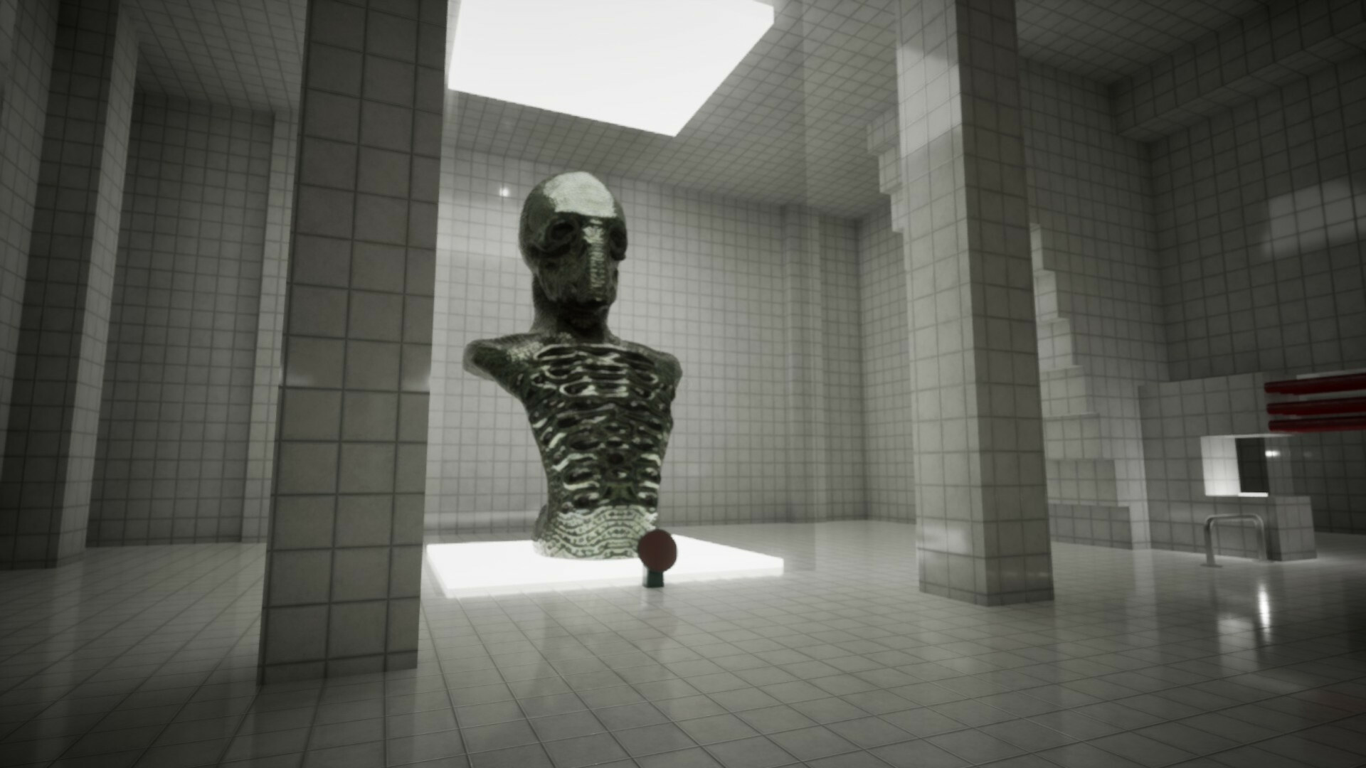 遊戲中呈現的廢棄泳池場景，散發著詭異的寧靜感。