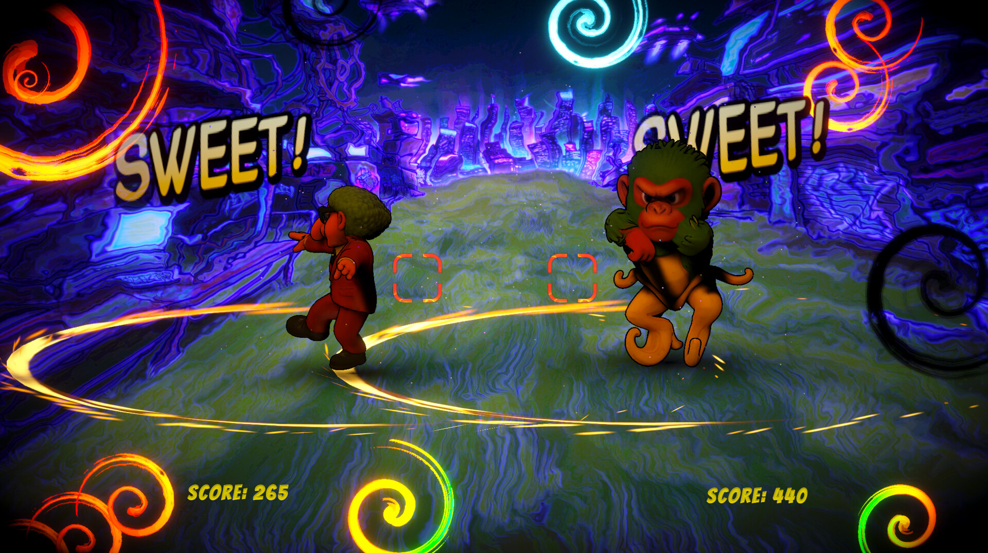 遊戲中一個充滿東方元素和塗鴉風格的舞台。