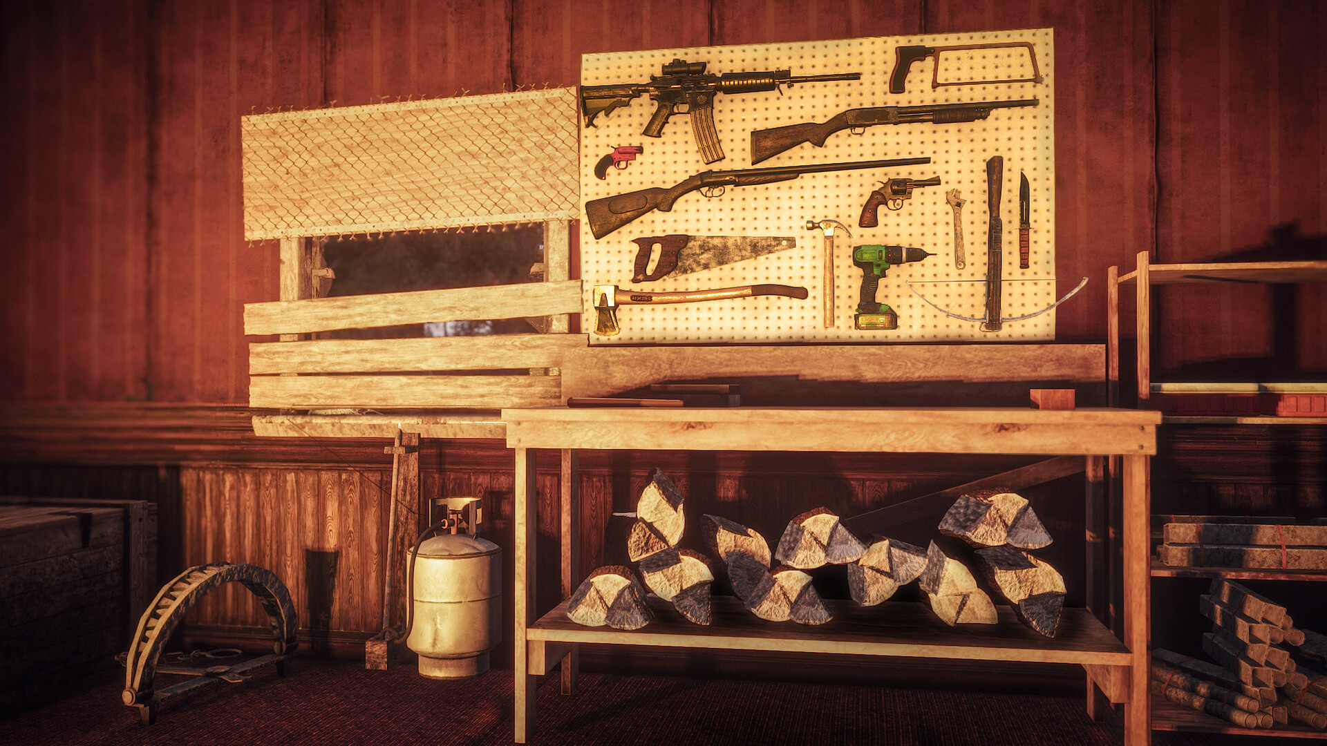 玩家在室內進行防禦工事建設