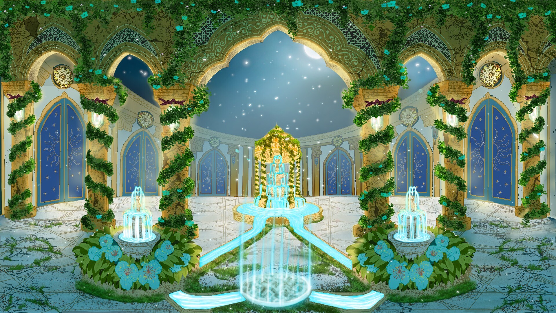 夜幕下的宮殿場景,充滿神秘感