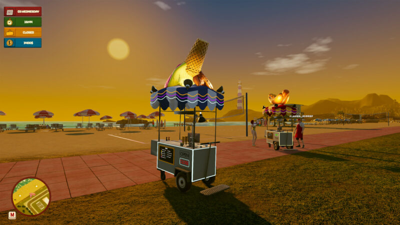 遊戲截圖：精緻的城市街道場景與顧客互動