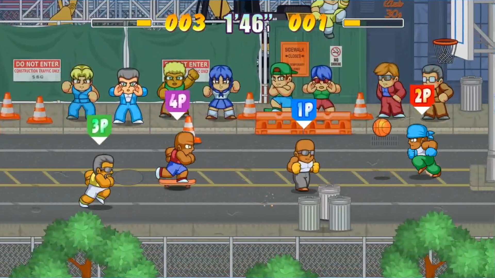 激烈的 2v2 街頭籃球對戰畫面