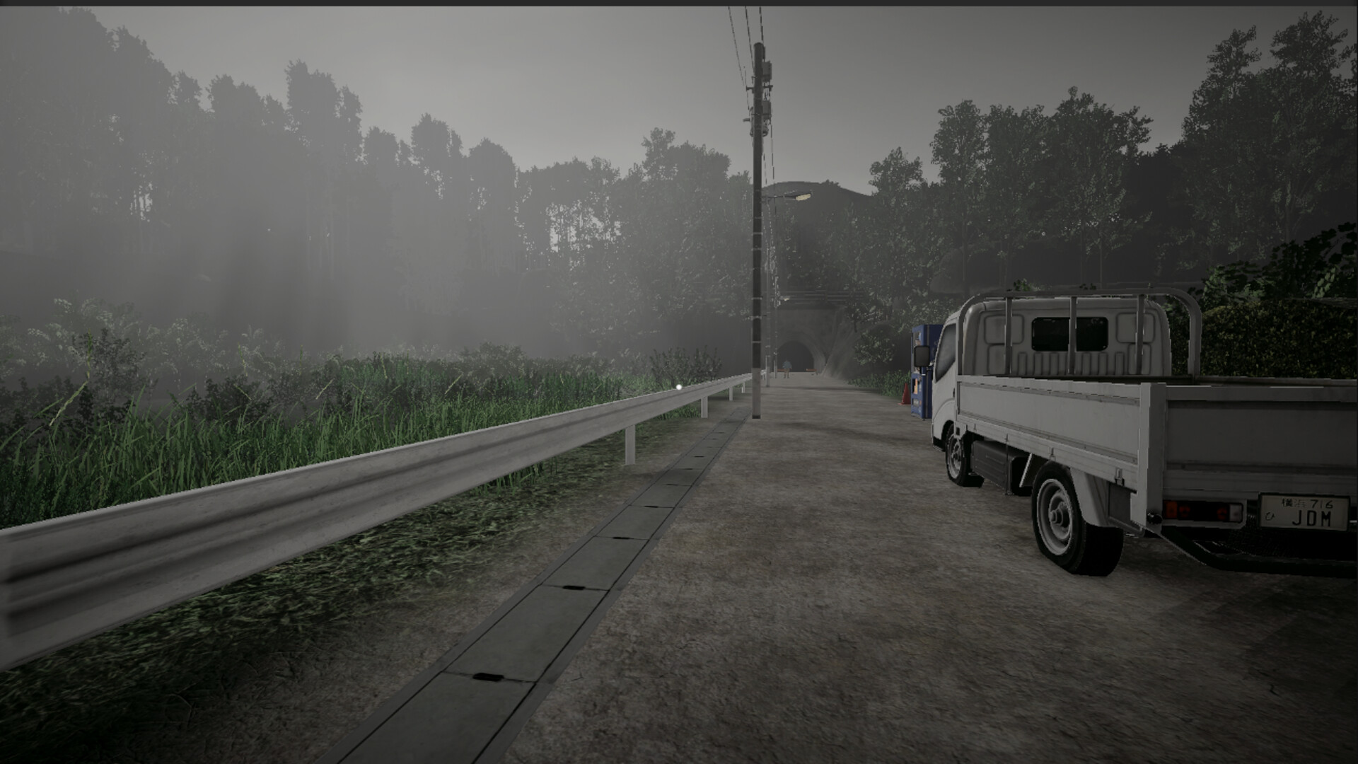 遊戲截圖：深夜的日本鄉村街道，路燈昏黃