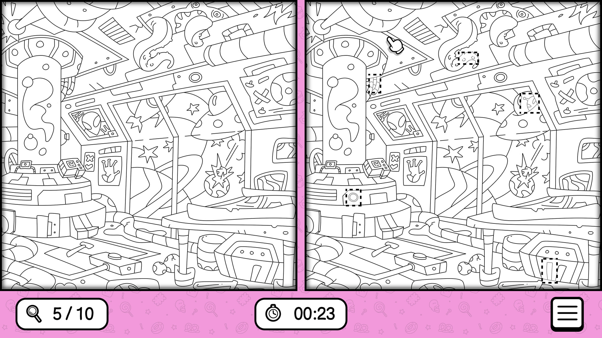 遊戲實機畫面，展示了充滿節日氛圍的客廳場景，玩家需要在左右兩圖中尋找不同之處