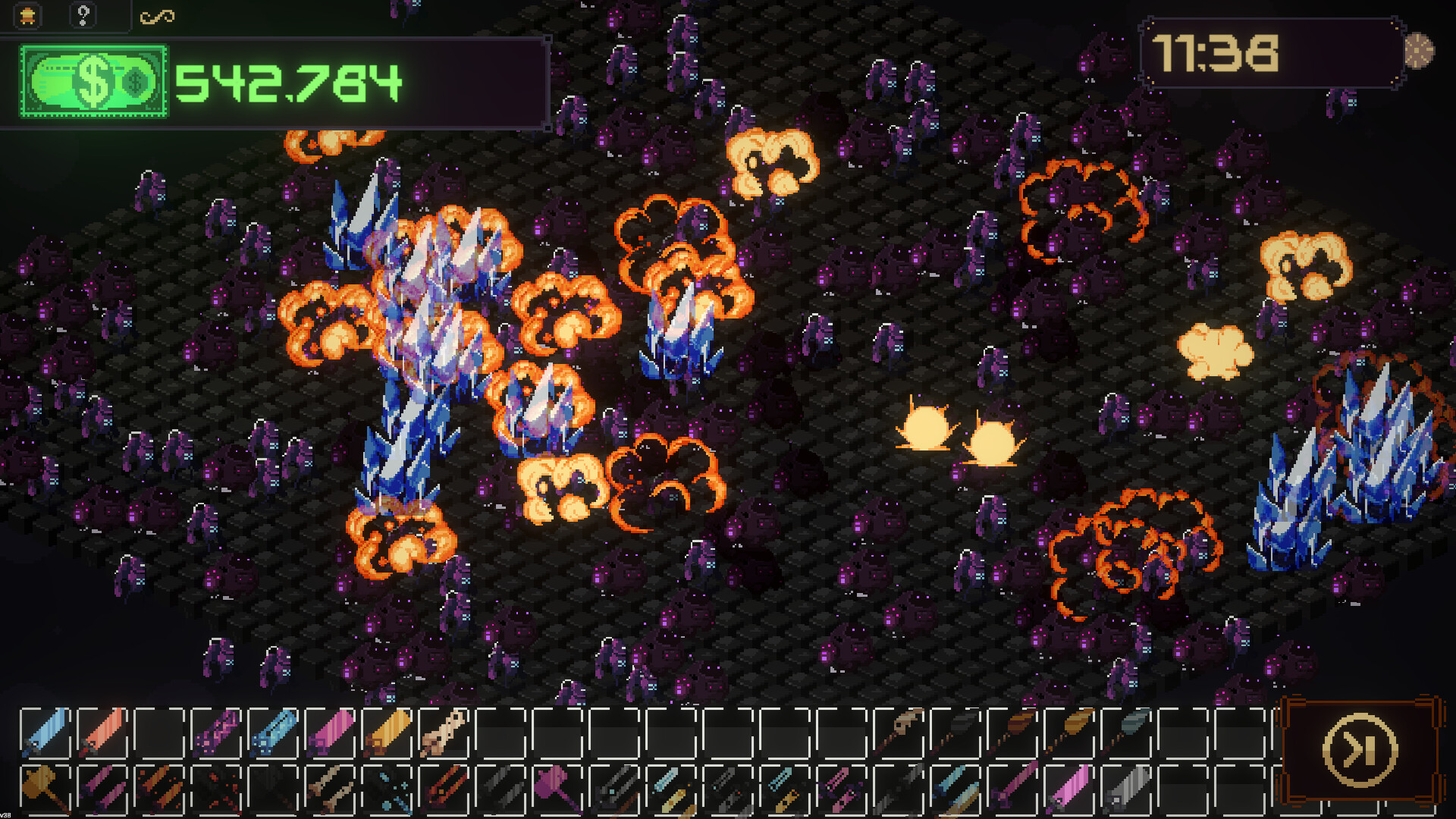 遊戲的初始戰鬥畫面,玩家面對著第一波來襲的機器人。