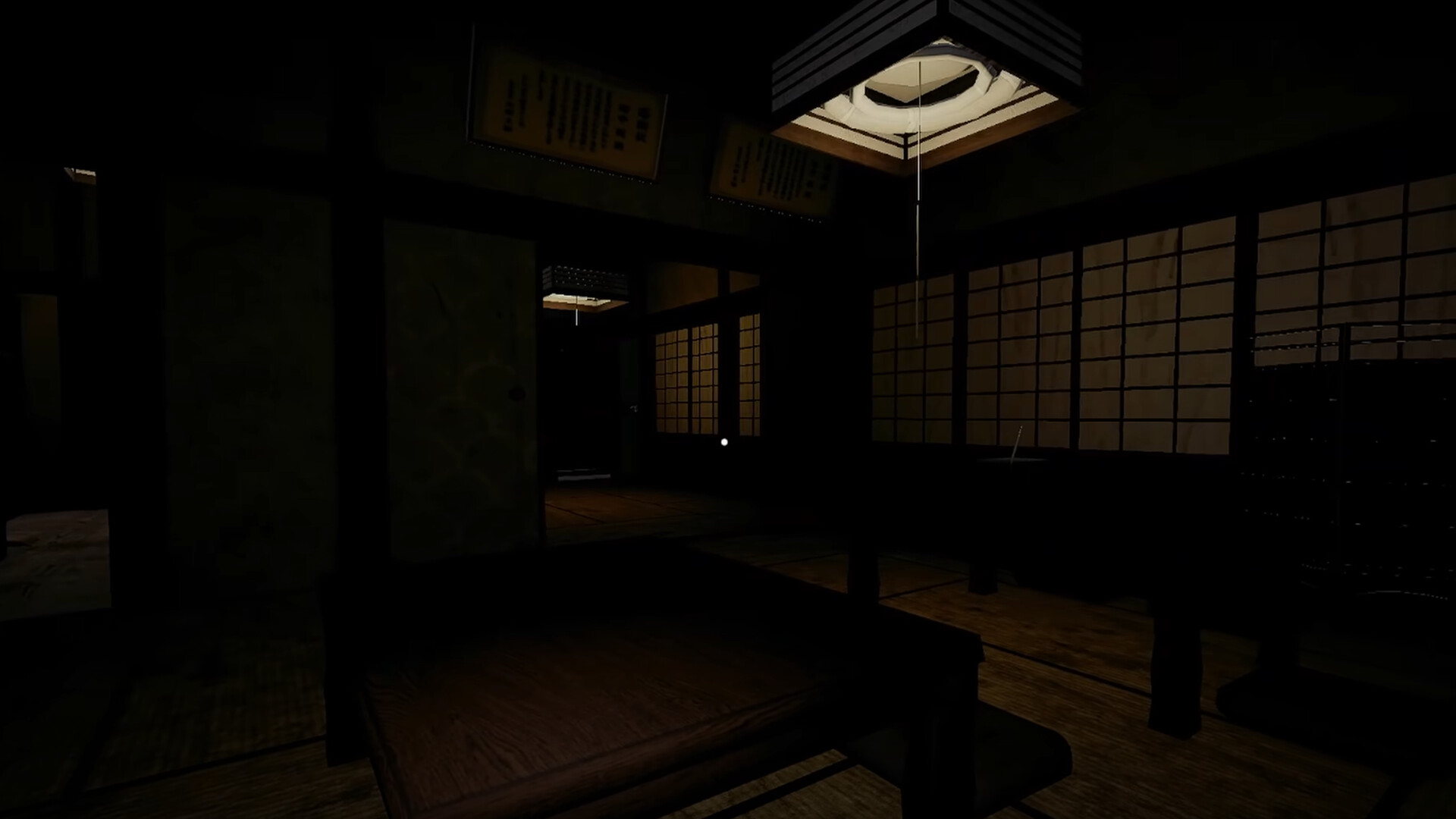 遊戲截圖：從戶外窺探室內，光影對比強烈