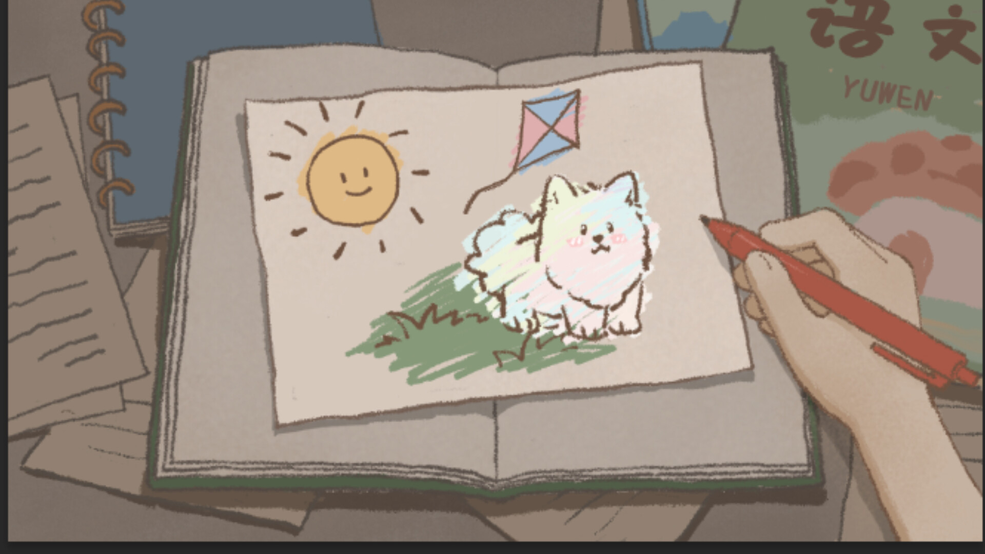 遊戲場景展示了主角在城市中的孤獨身影，手繪風格充滿了情緒張力。